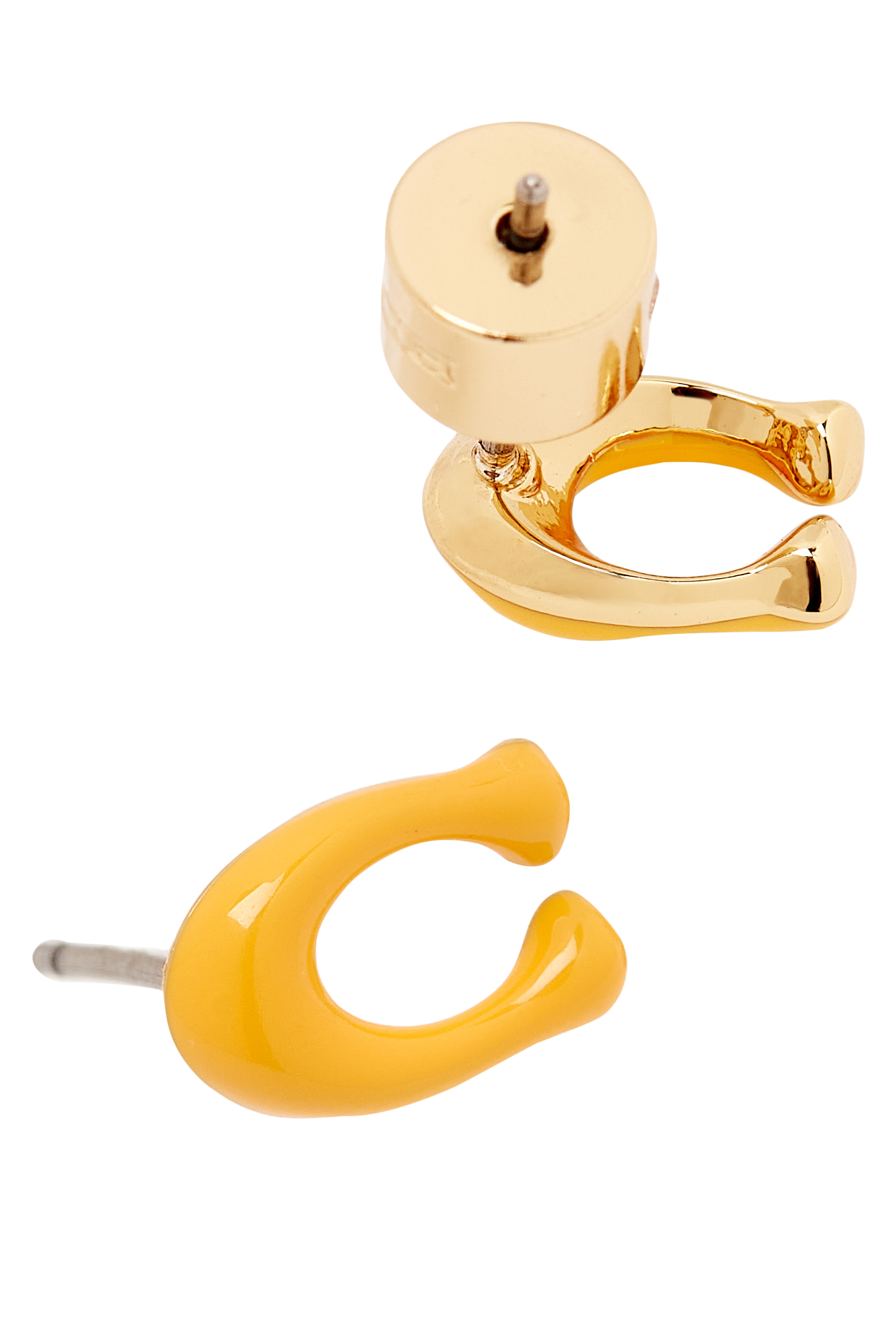 Enamel C Stud Earrings, Brass & Titanium