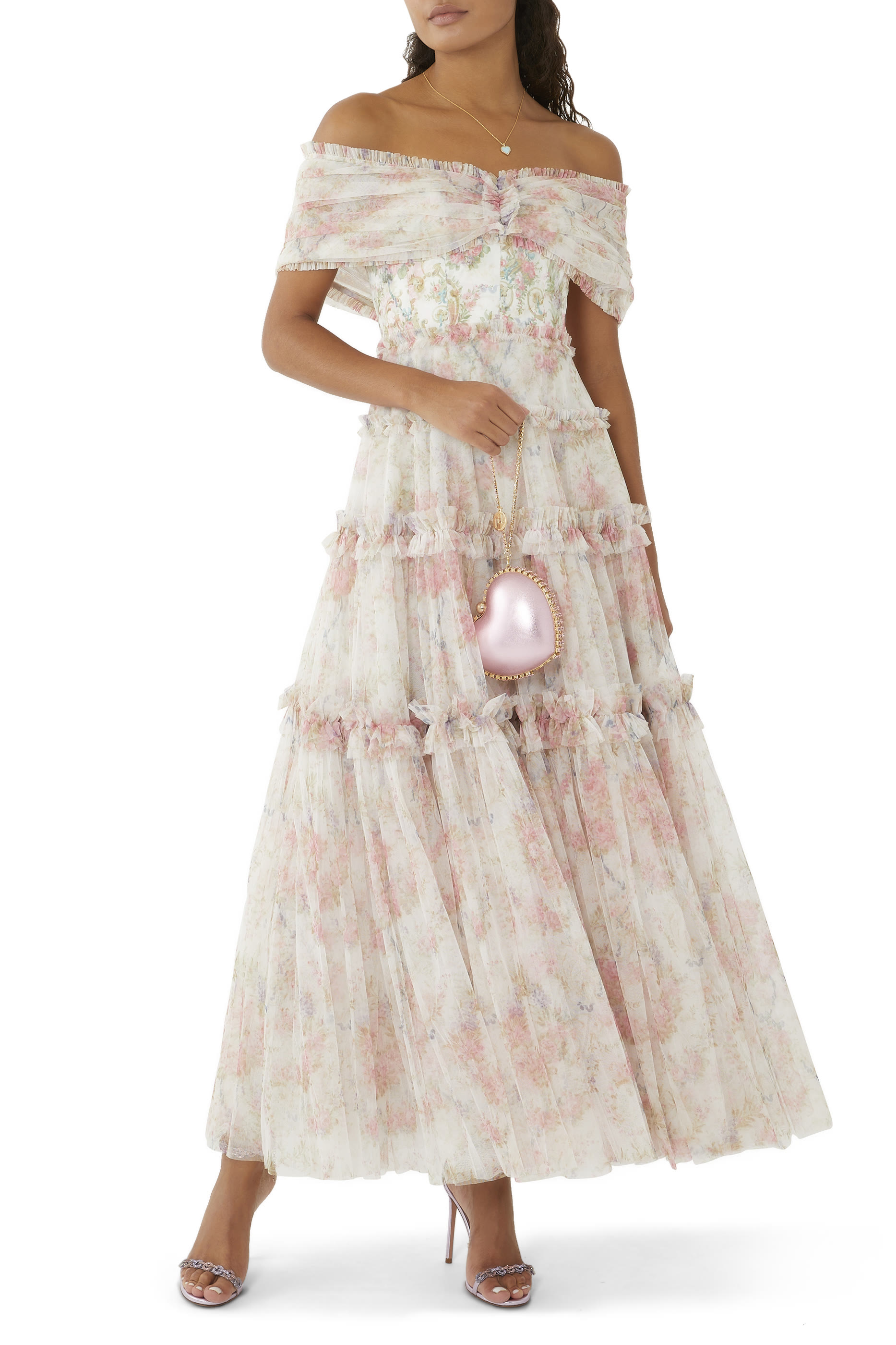 Floral Wreath Grace Off Shoulder Gown