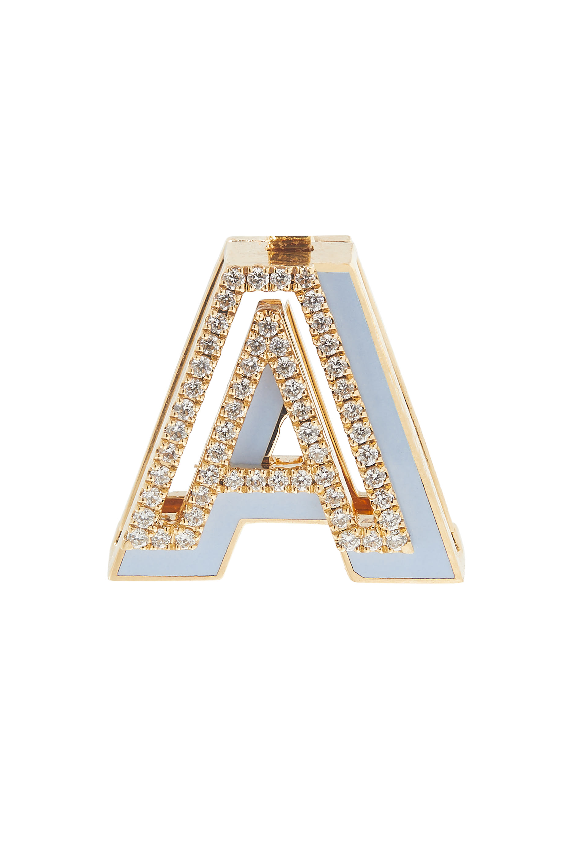 Letter A Charm, 18k Yellow Gold with Blue Enamel & Diamonds