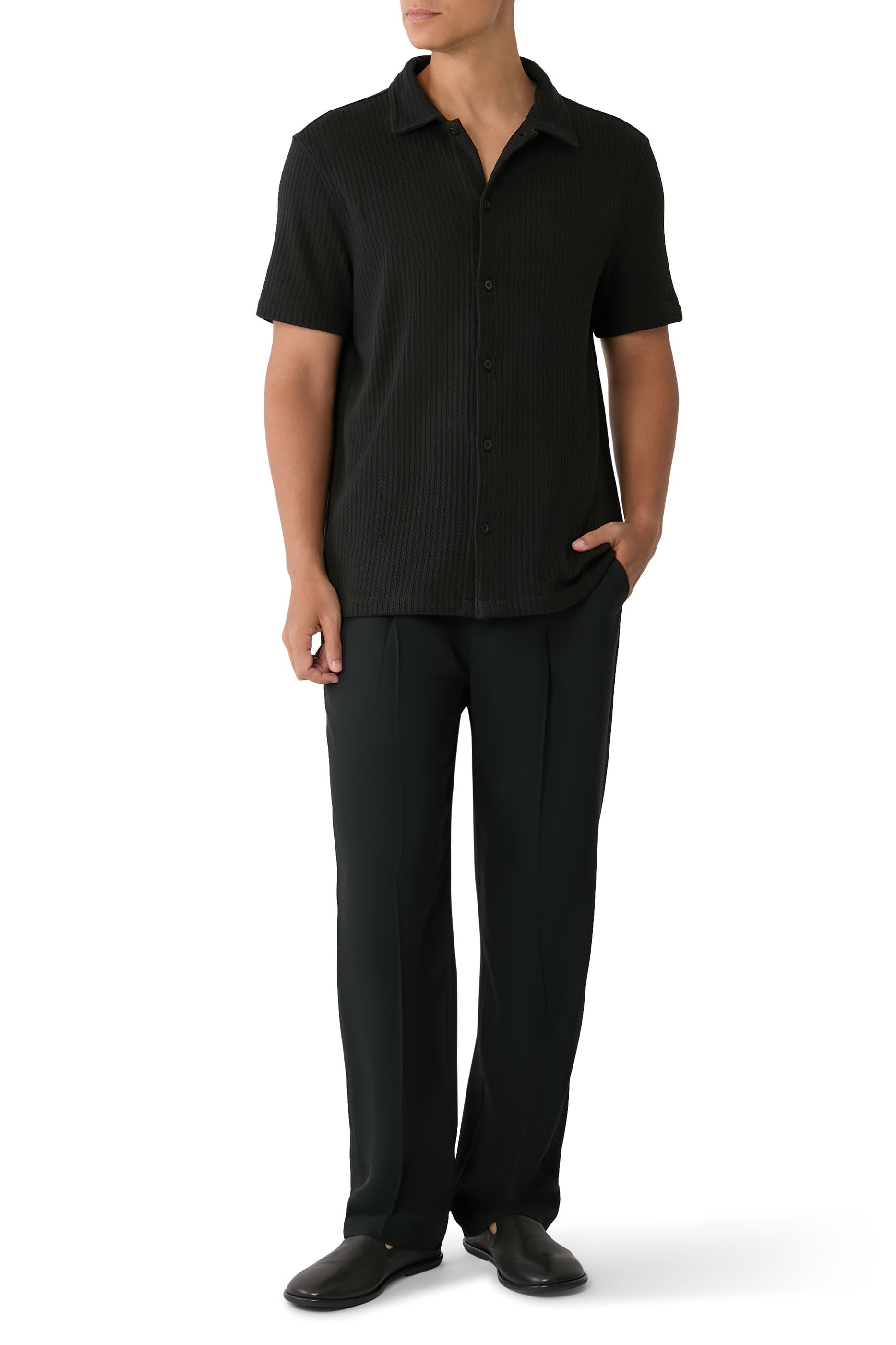 Pointelle Cotton-Blend Button-Front Shirt 
