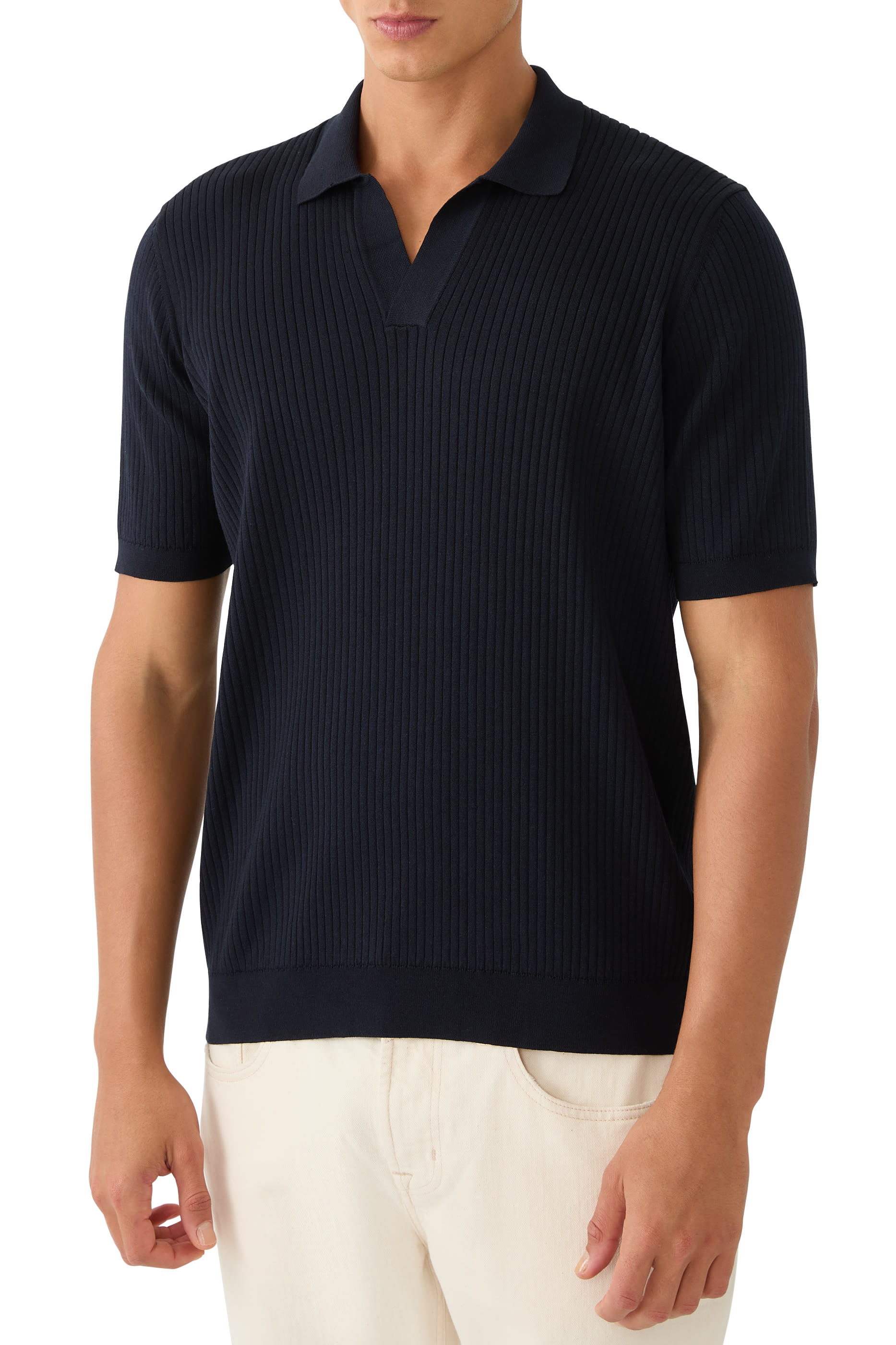 Fine Rib Silk Cotton Polo Shirt