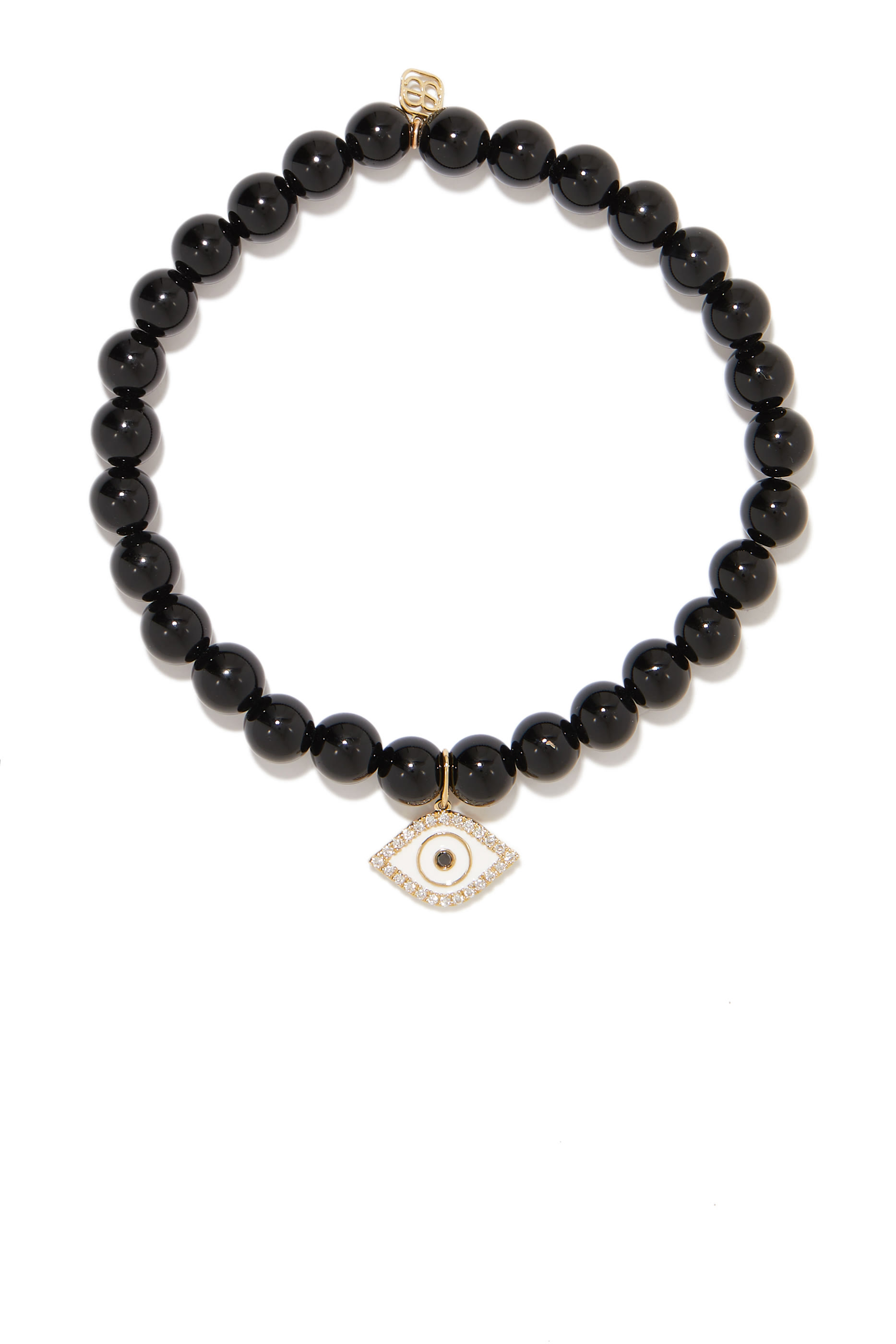 Evil Eye Charm Bracelet, 14k Yellow Gold, Onyx & Diamonds