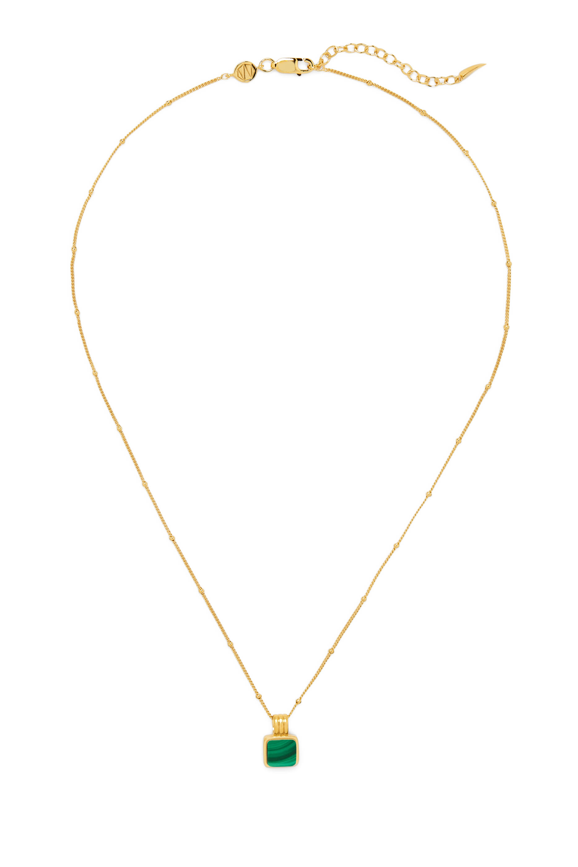  Lucy Williams Square Malachite Necklace, 18k Gold Plated Vermeil on Sterling Silver