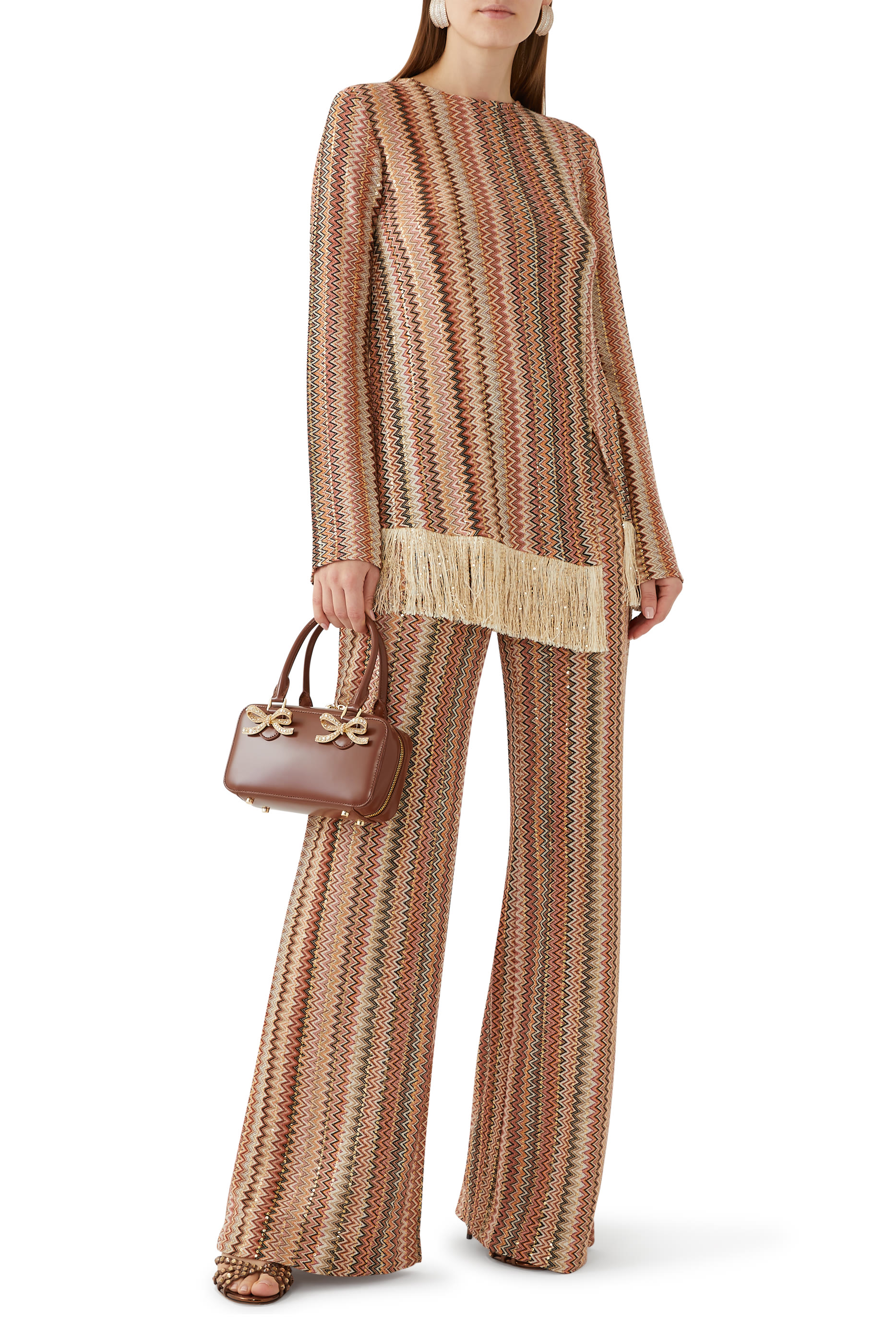 Exclusive Chevron Raschel Sequinned Wide Leg Pants