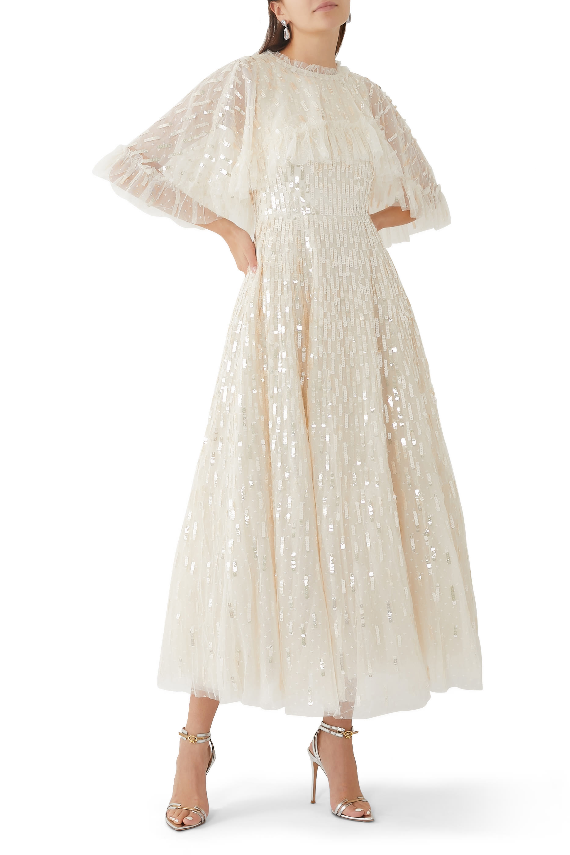 Sequin Dash Cape Ankle Gown
