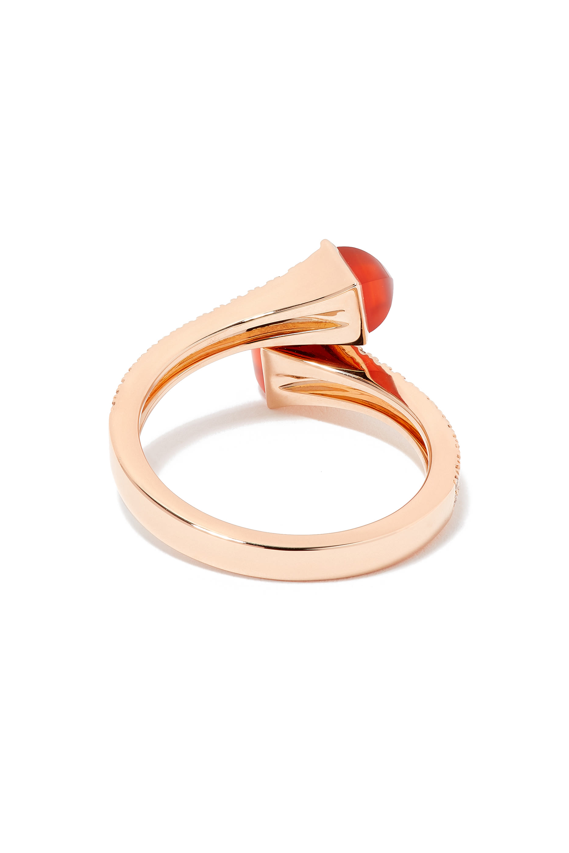 Cleo Slim Ring, 18k Rose Gold Red Coral & Diamonds