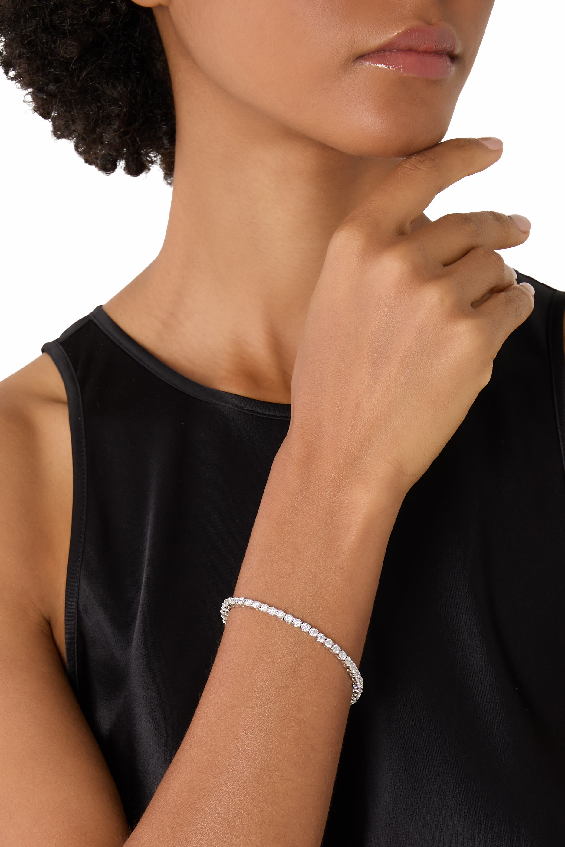 Tennis Bracelet, Rhodium Plated Brass & Cubic Zirconia