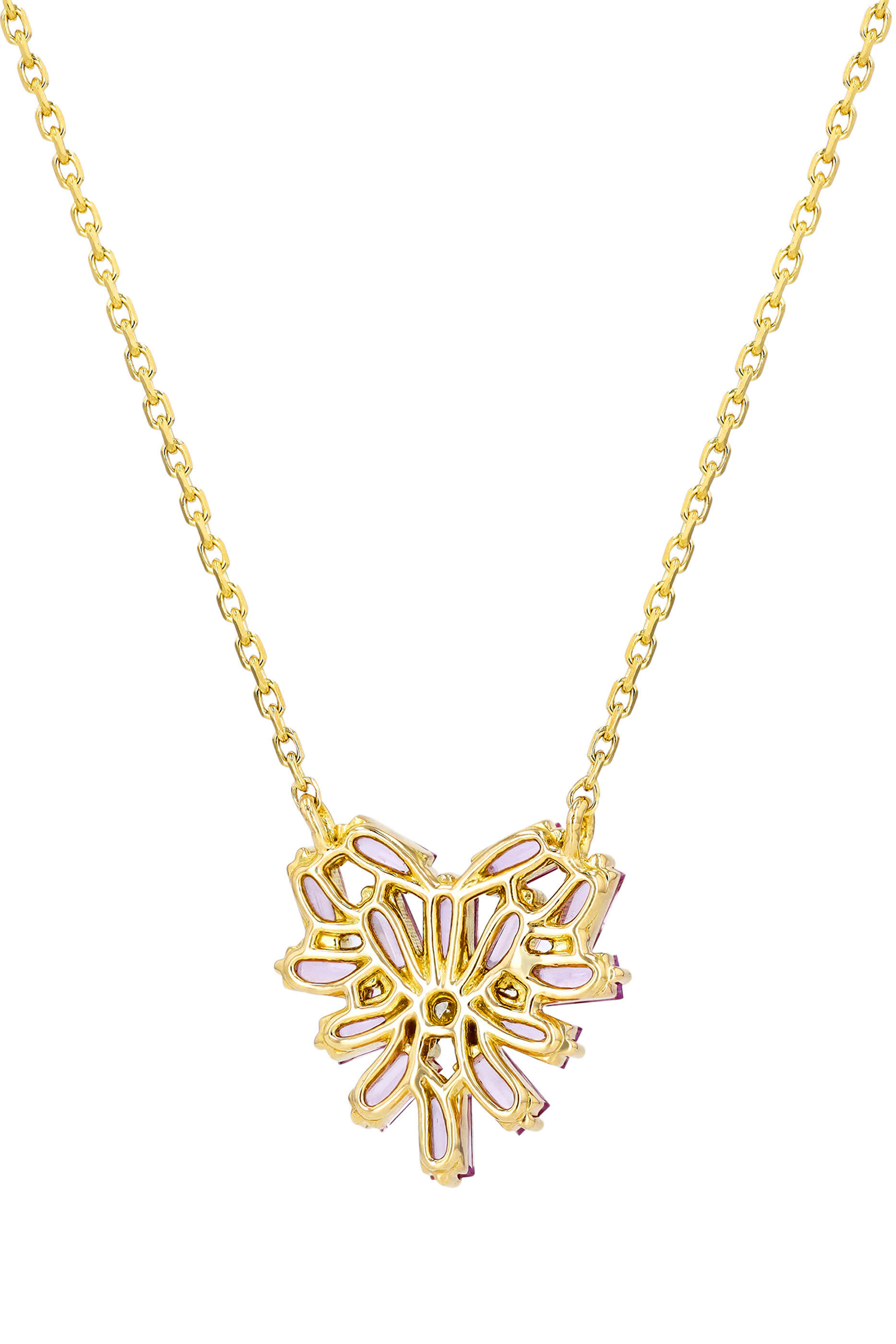 Small Heart Pendant, 18k Yellow Gold & Pink Sapphires