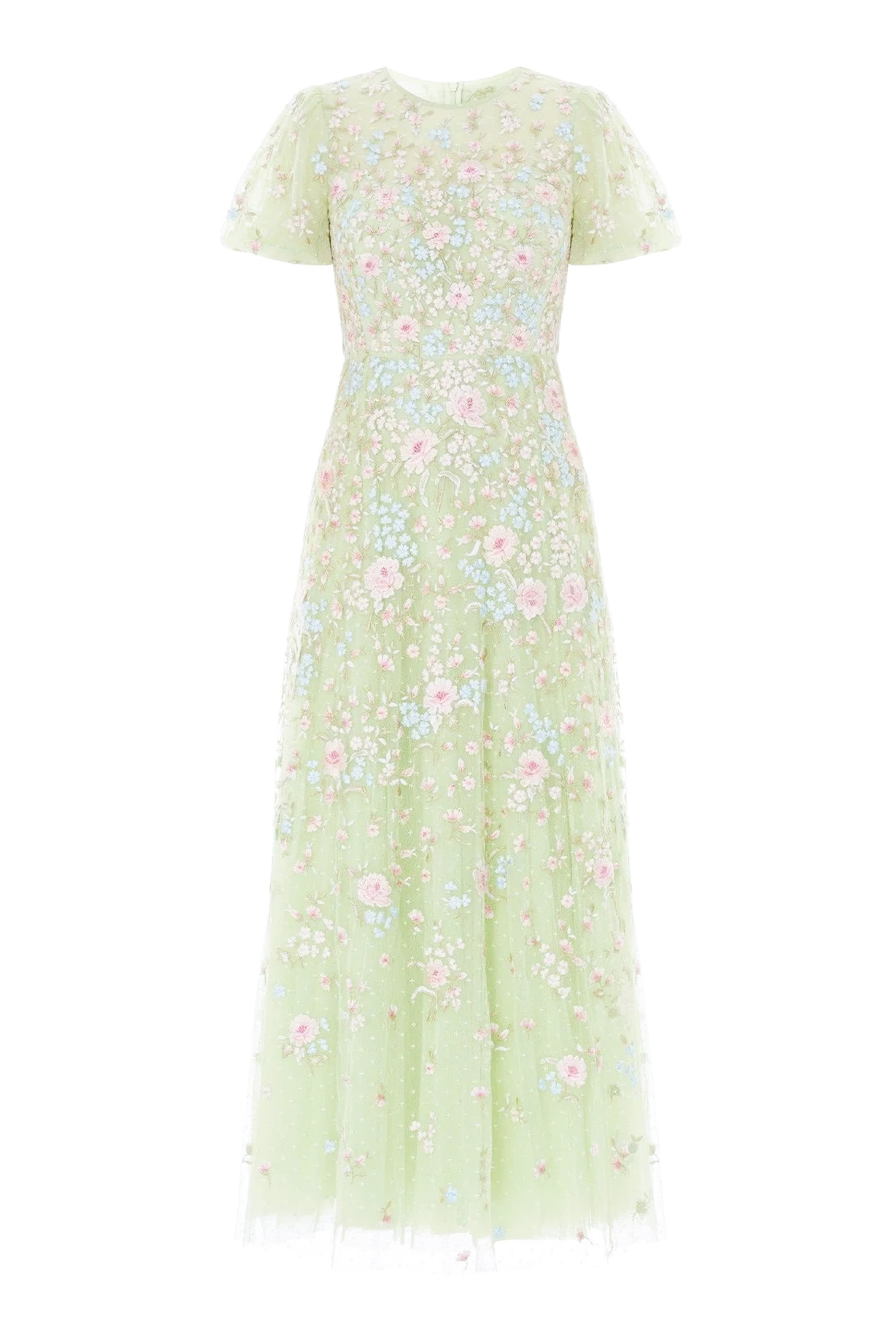 Peony Bouquet Round Neck Ankle Gown