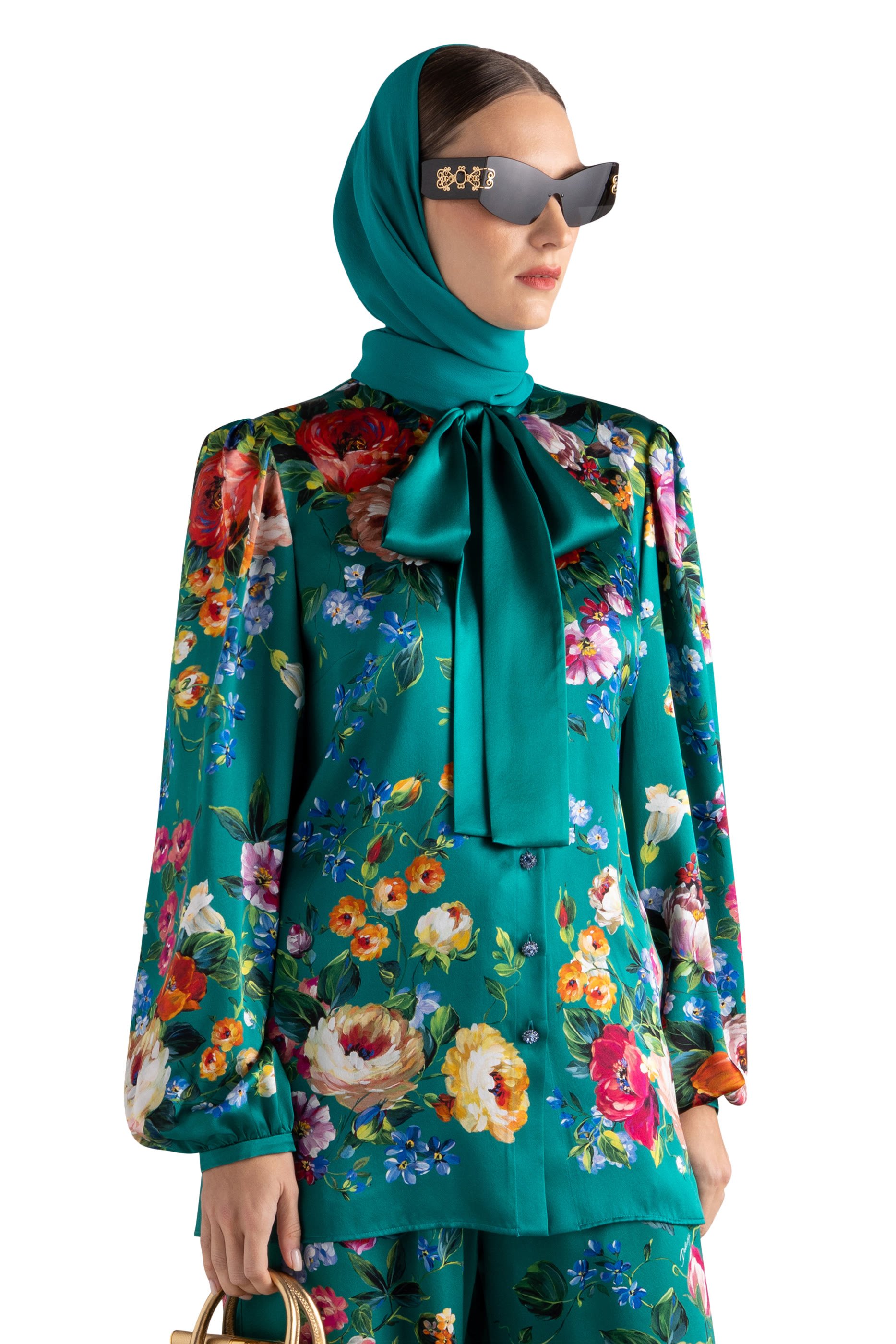 Rose-Print Satin Shirt