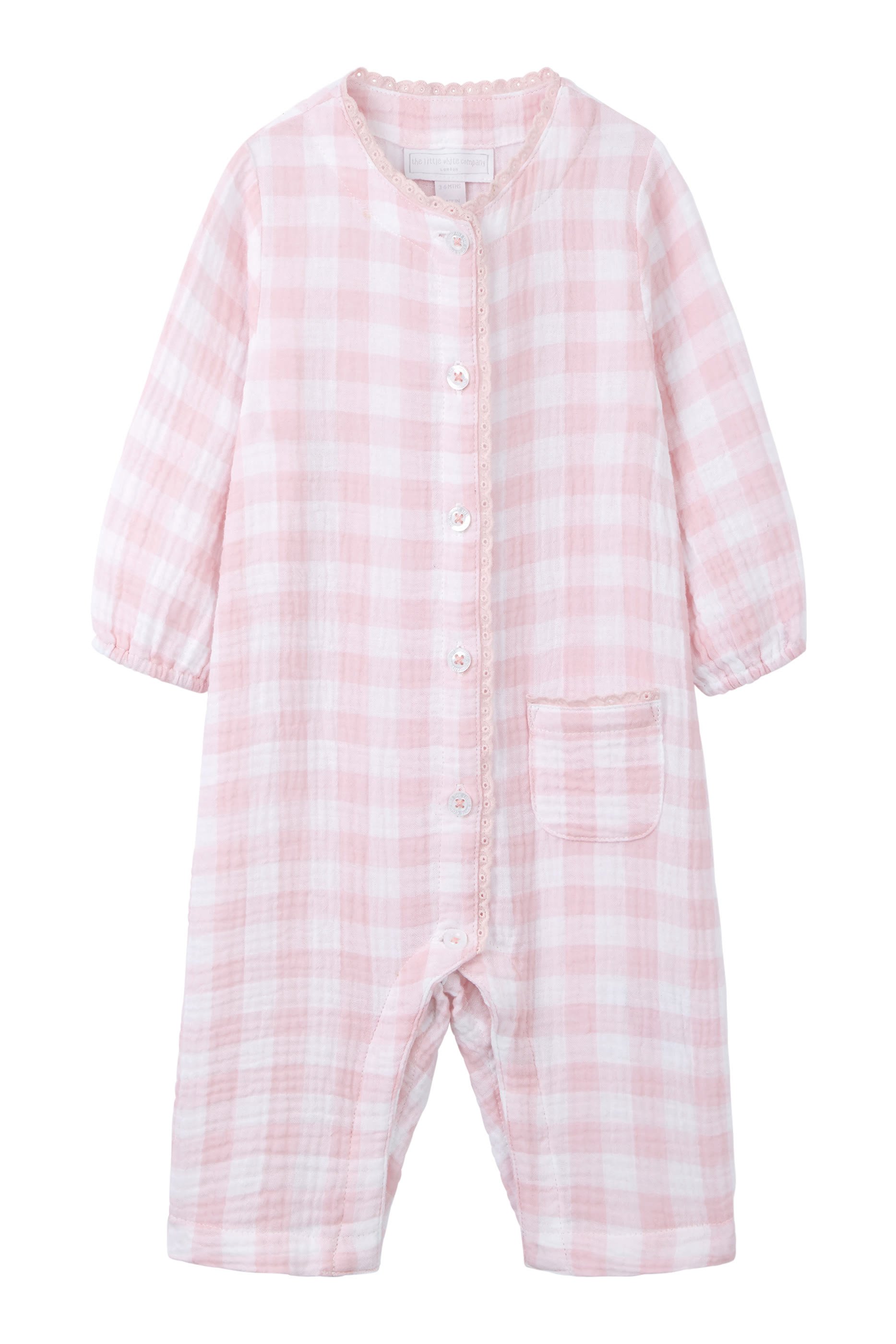 Kids Organic Crinkle Cotton Pink Gingham Sleepsuit