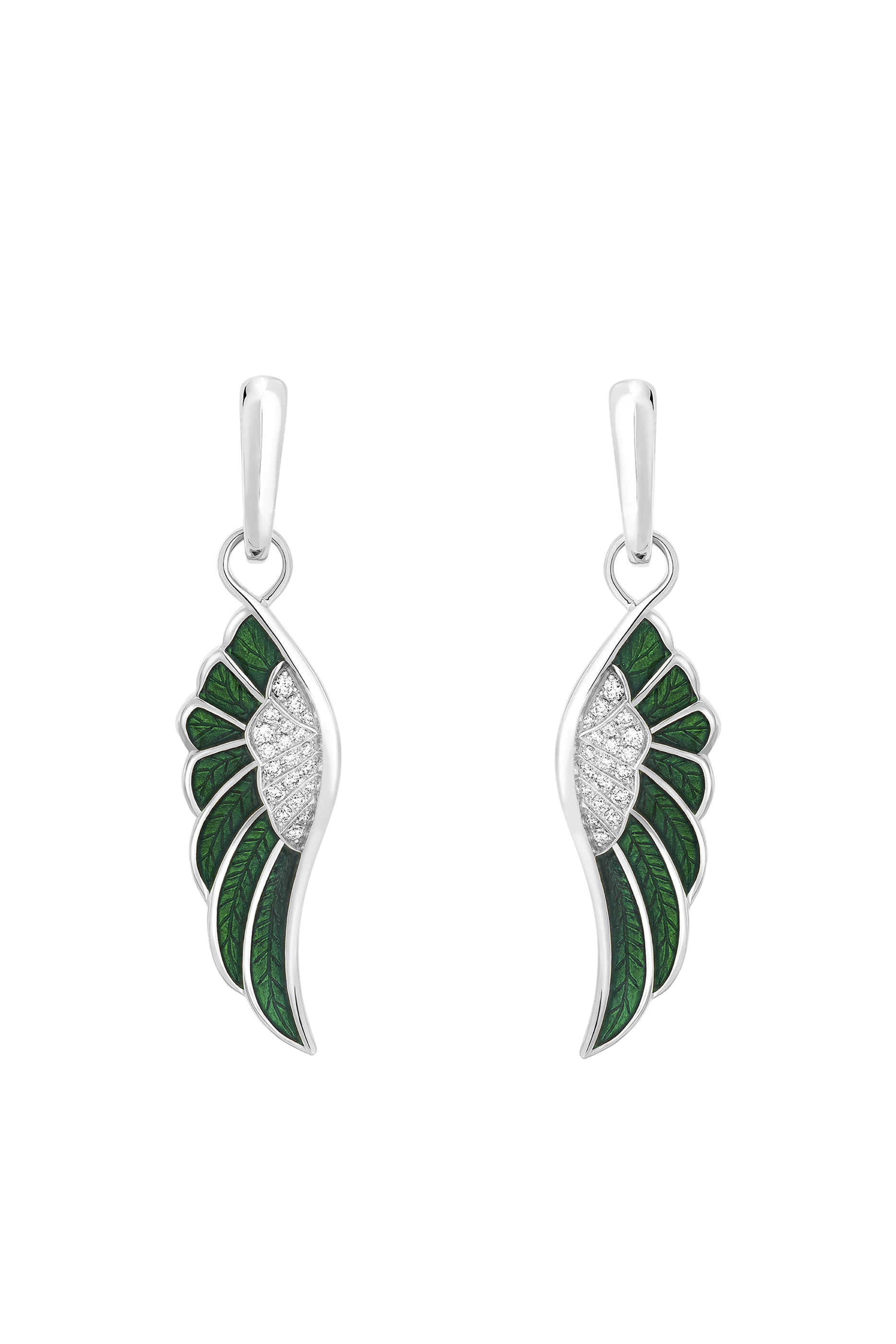 Wings Reflection Winter Earrings, 18K White Gold with Diamonds & Enamel