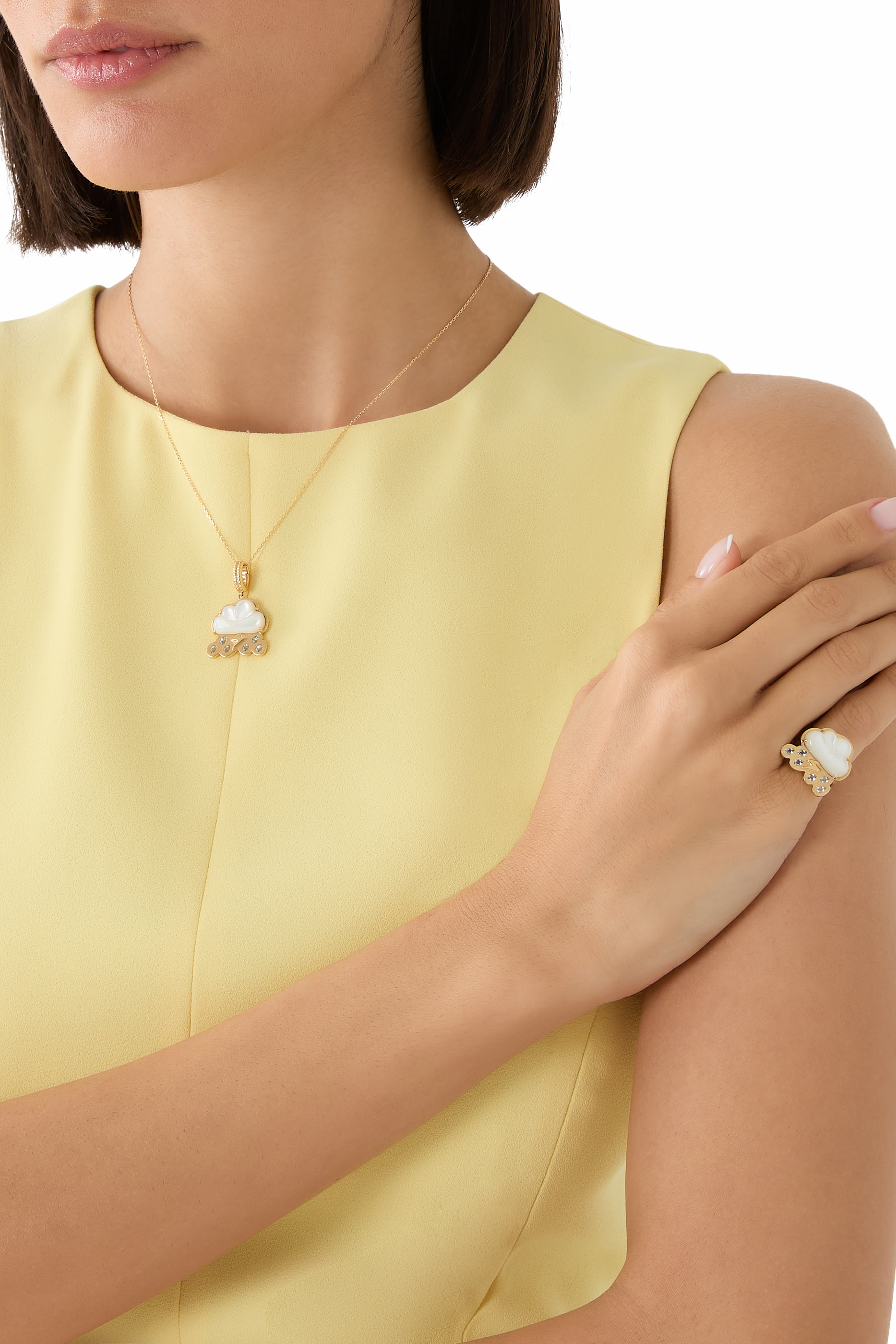 Cloud Brushed Ring, 18K Yellow Gold & Mother of Pearl