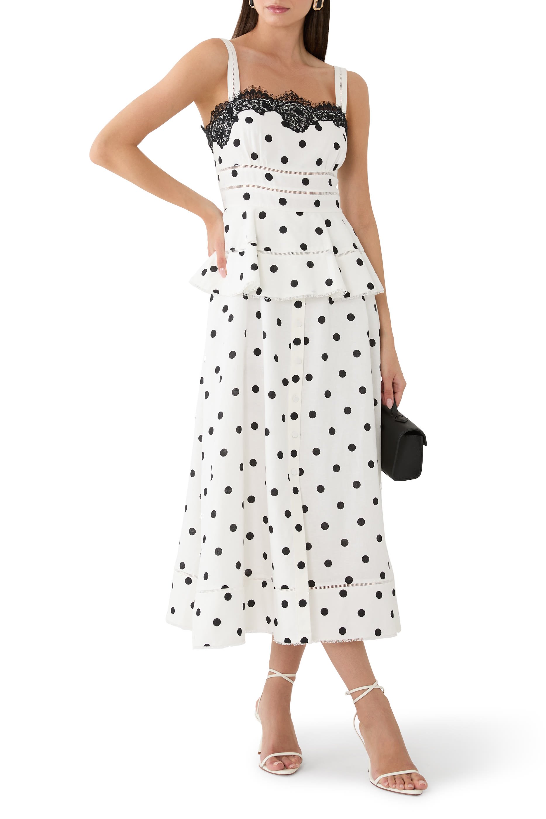  Polka Dot Linen Midi Dress 