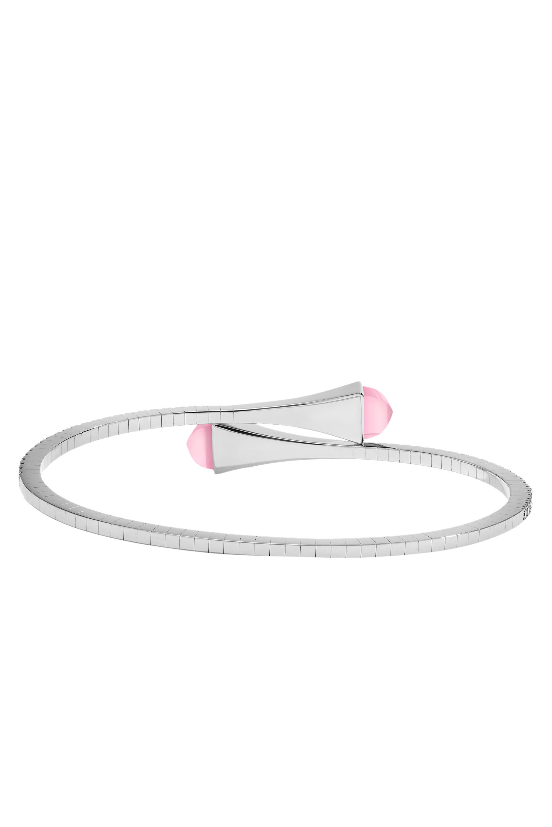 Cleo Midi Slip-On Bracelet, 18k White Gold with Diamonds & Pink Quartz Agate