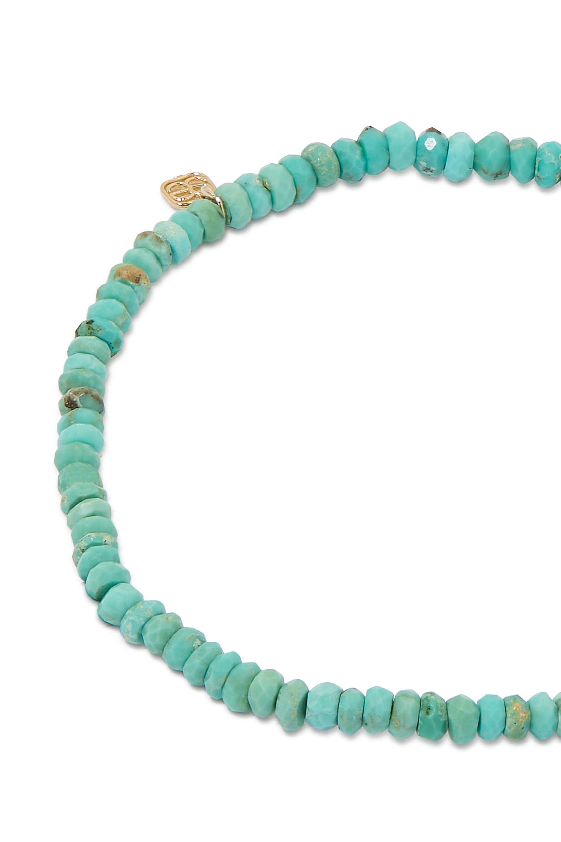 Tiny Peace Sign Charm Beaded Bracelet, 14k Yellow Gold & Turquoise, Diamonds