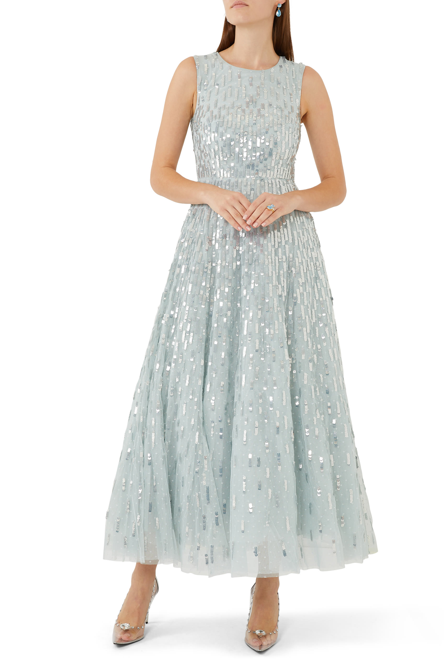 Sequin Dash Cape Ankle Gown