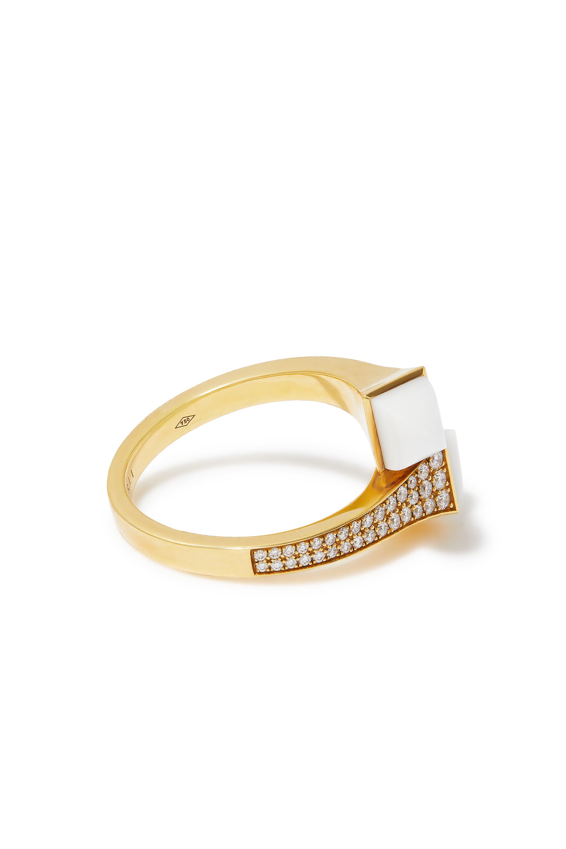Cleo Midi Ring, 18k Yellow Gold White Agate & Diamonds
