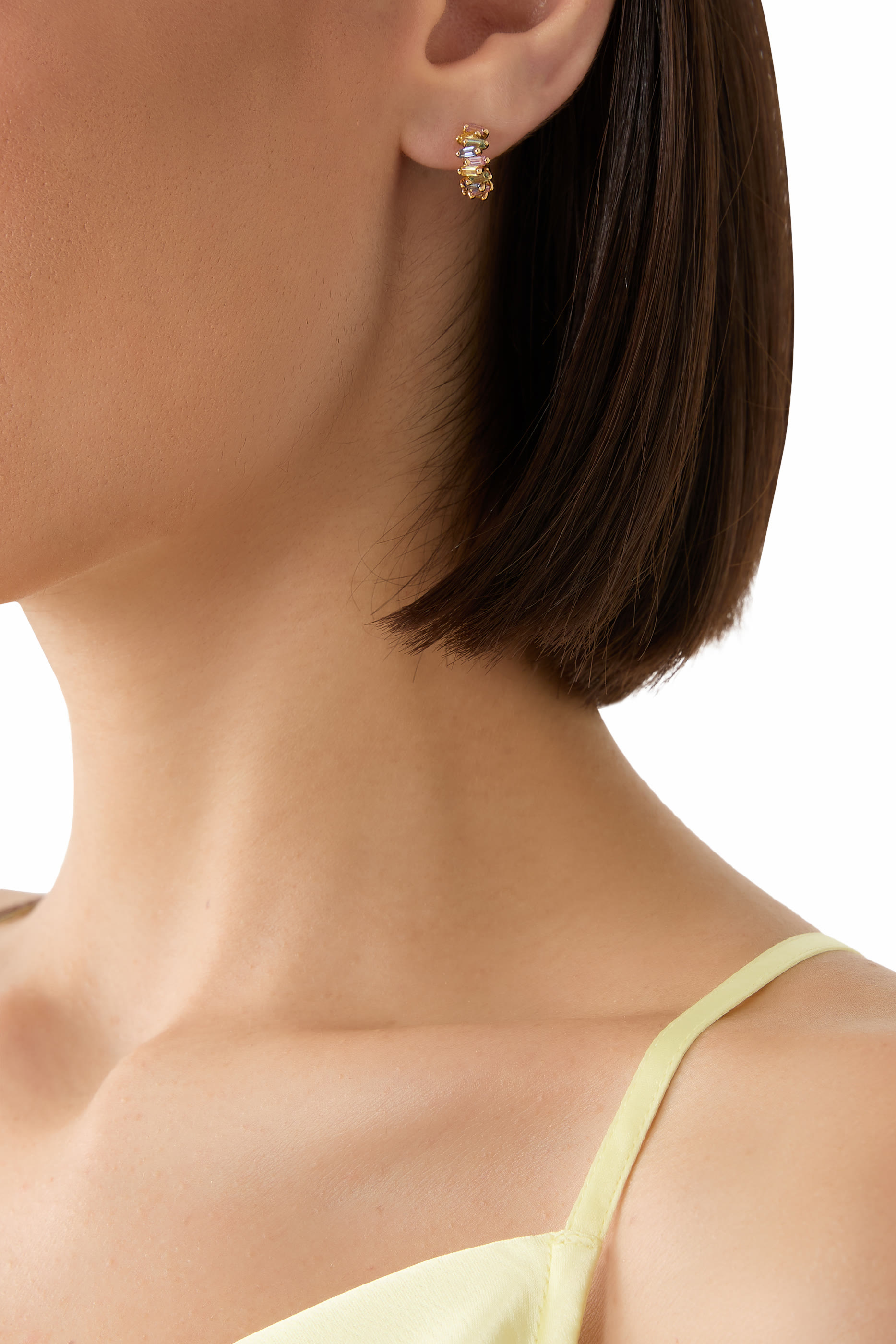 Bold Zigzag Pastel Sapphire Mini Hoops, 18k Yellow Gold & Sapphire