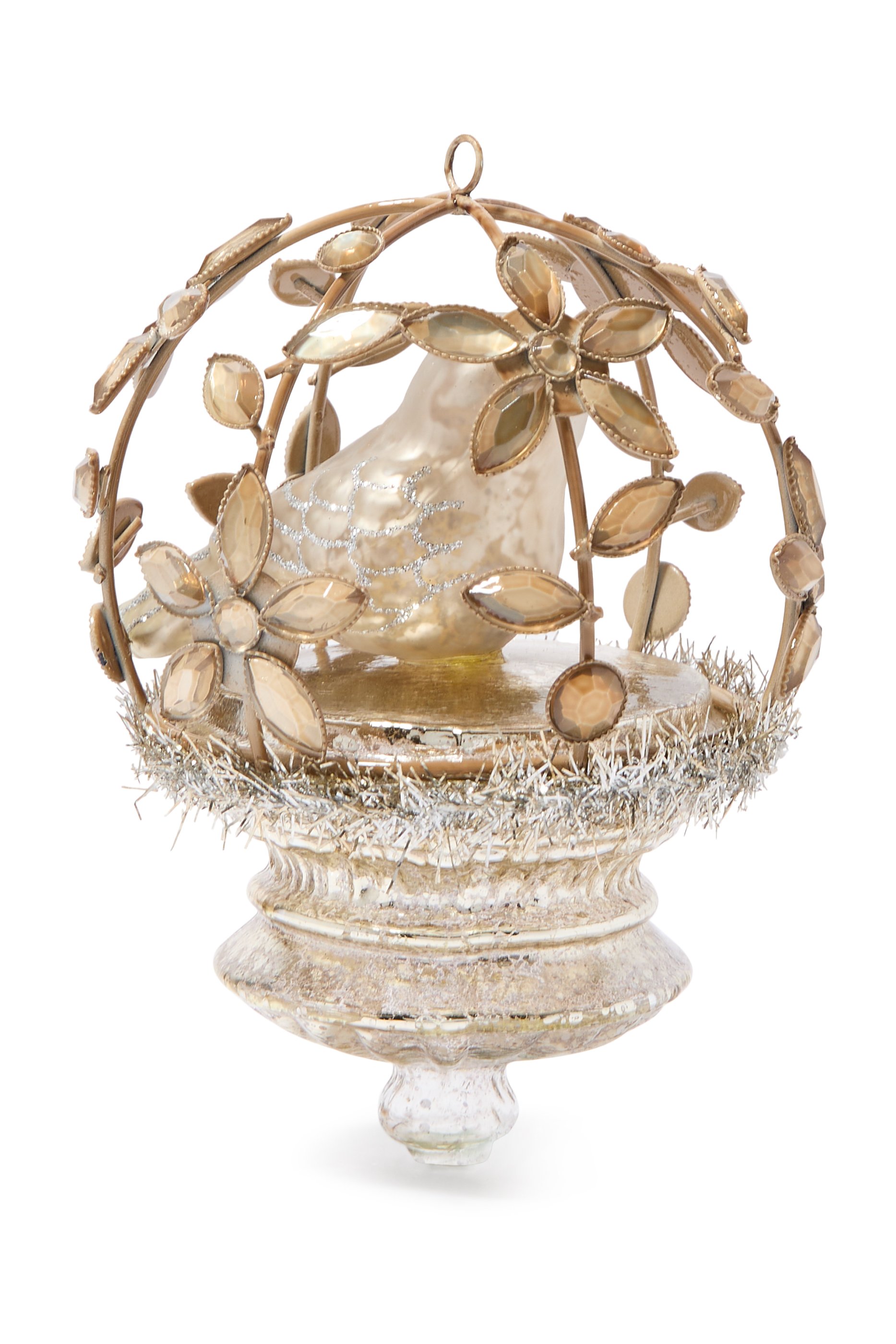 Bird in Open Flower Cage Ornament