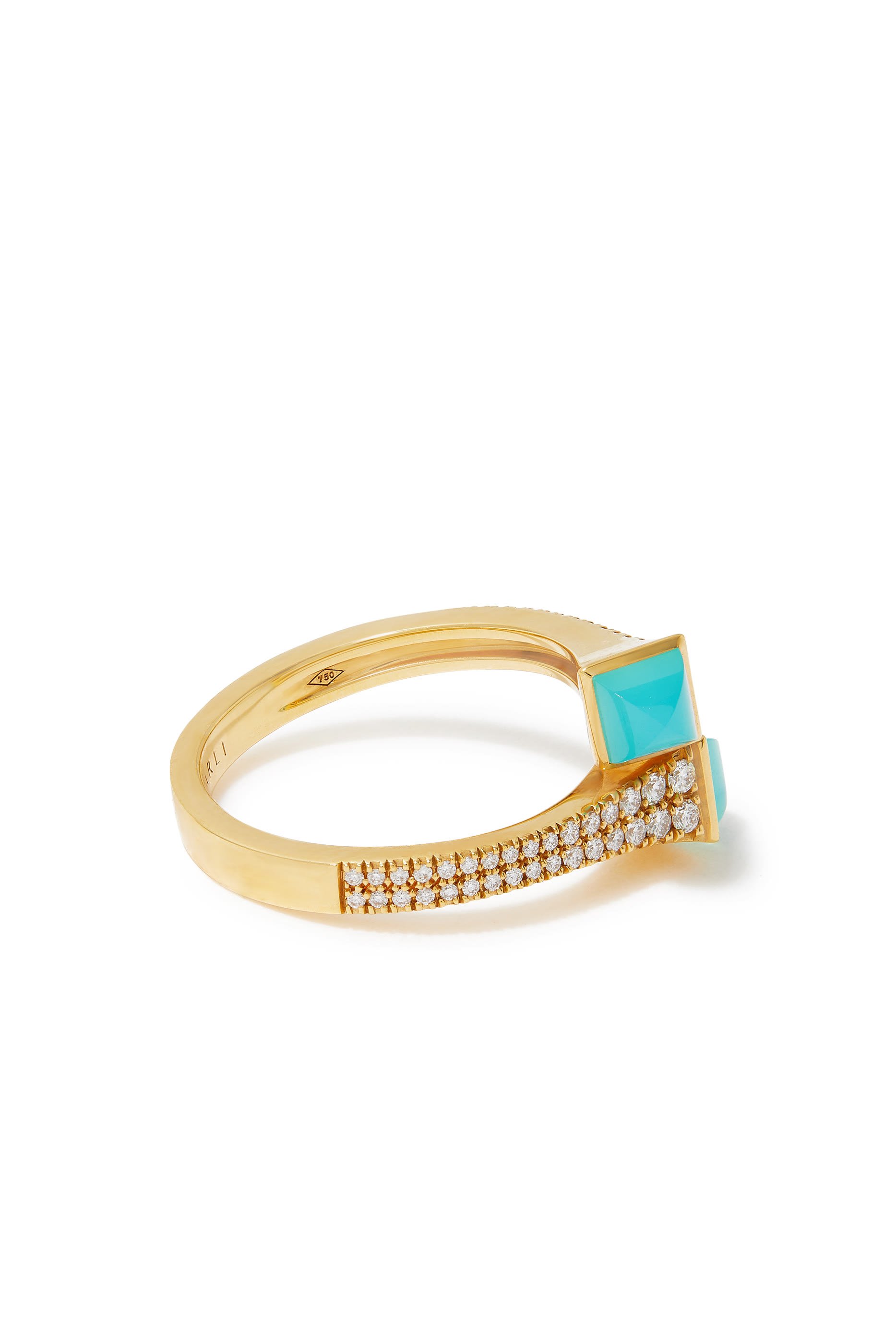 Cleo  Slim Ring, 18k Yellow Gold with Blue Chalcedony & Diamonds