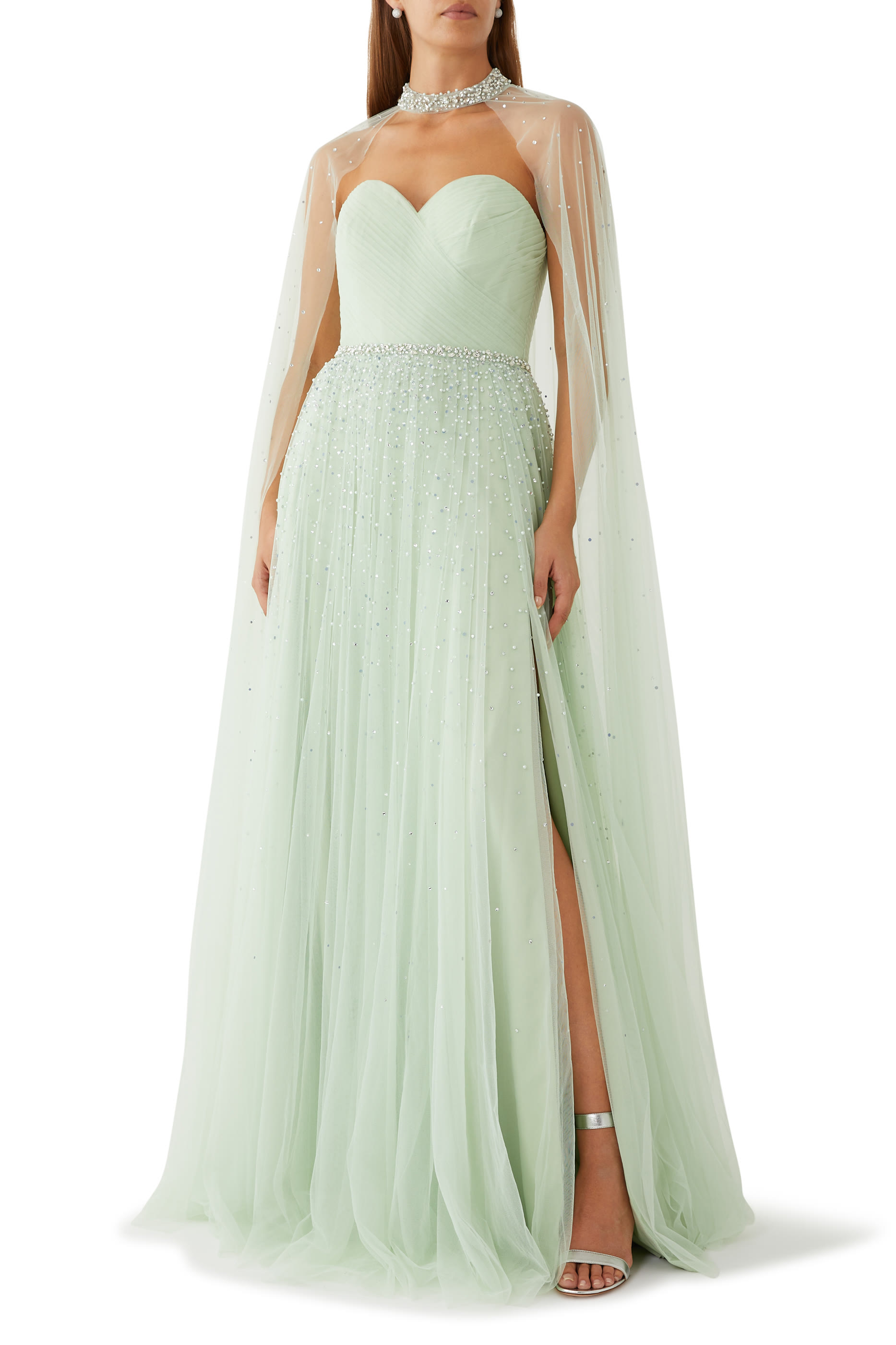 Beaded Gown with Detachable Cape