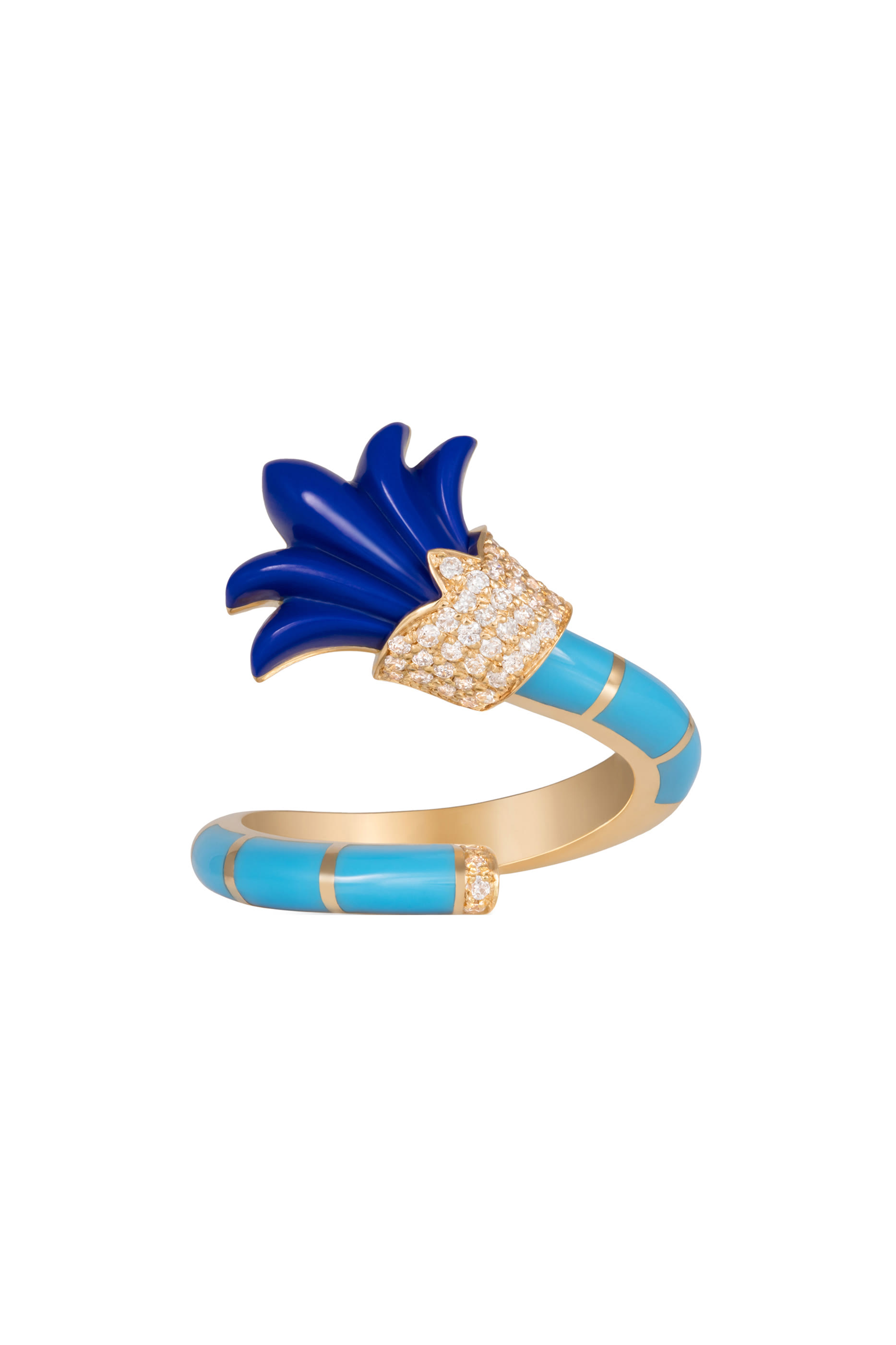 Psychedeliah On A Vine Pinky Ring, 18k Yellow Gold with Diamonds, Lapis Lazuli & Turquoise