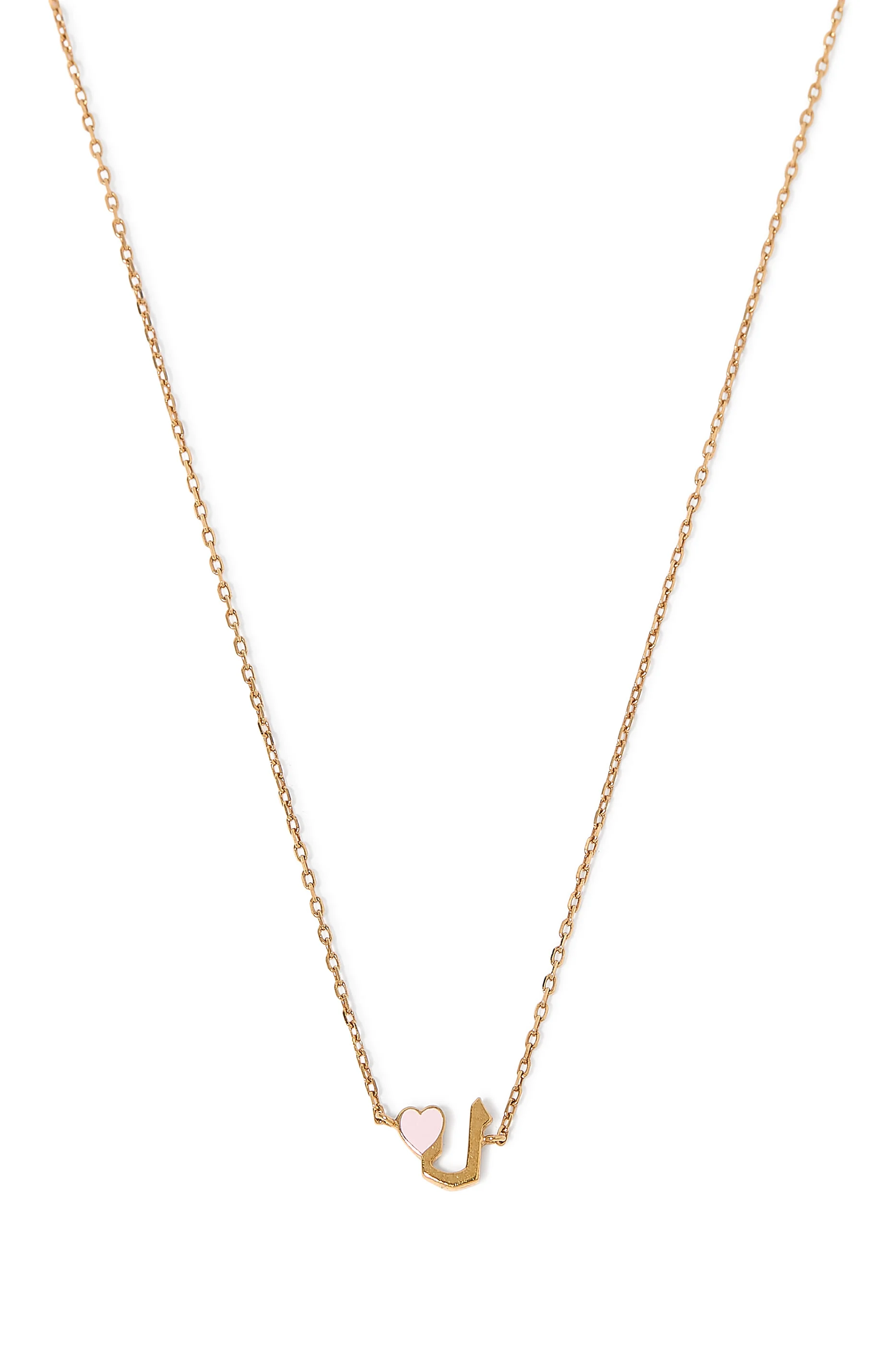 Kids Tiny Bling Heart Letter 'Lam' Necklace, 18K Yellow Gold & Enamel