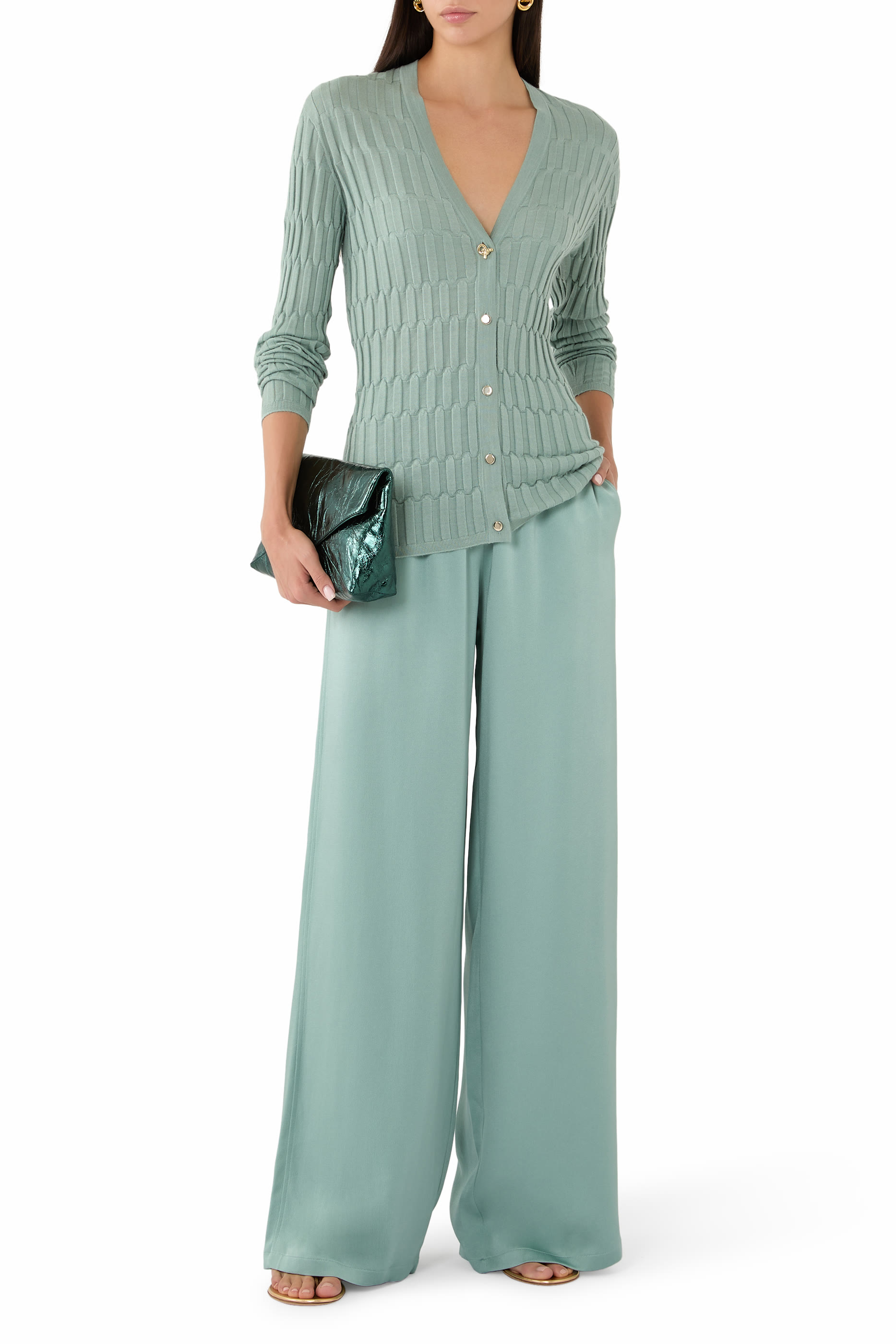 Drawstring Waist Wide-Leg Trousers
