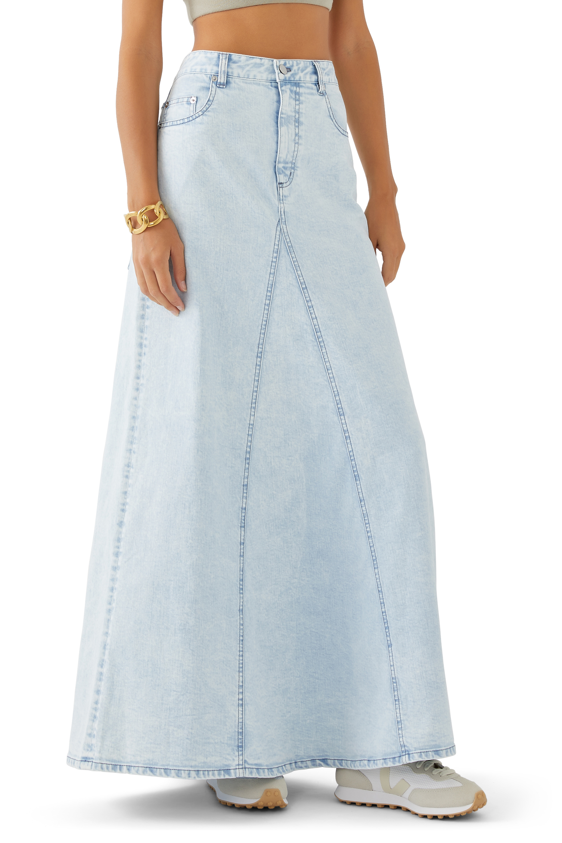 Buy Tibi Bleached Denim Godet Maxi Skirt for Womens | Bloomingdale's UAE