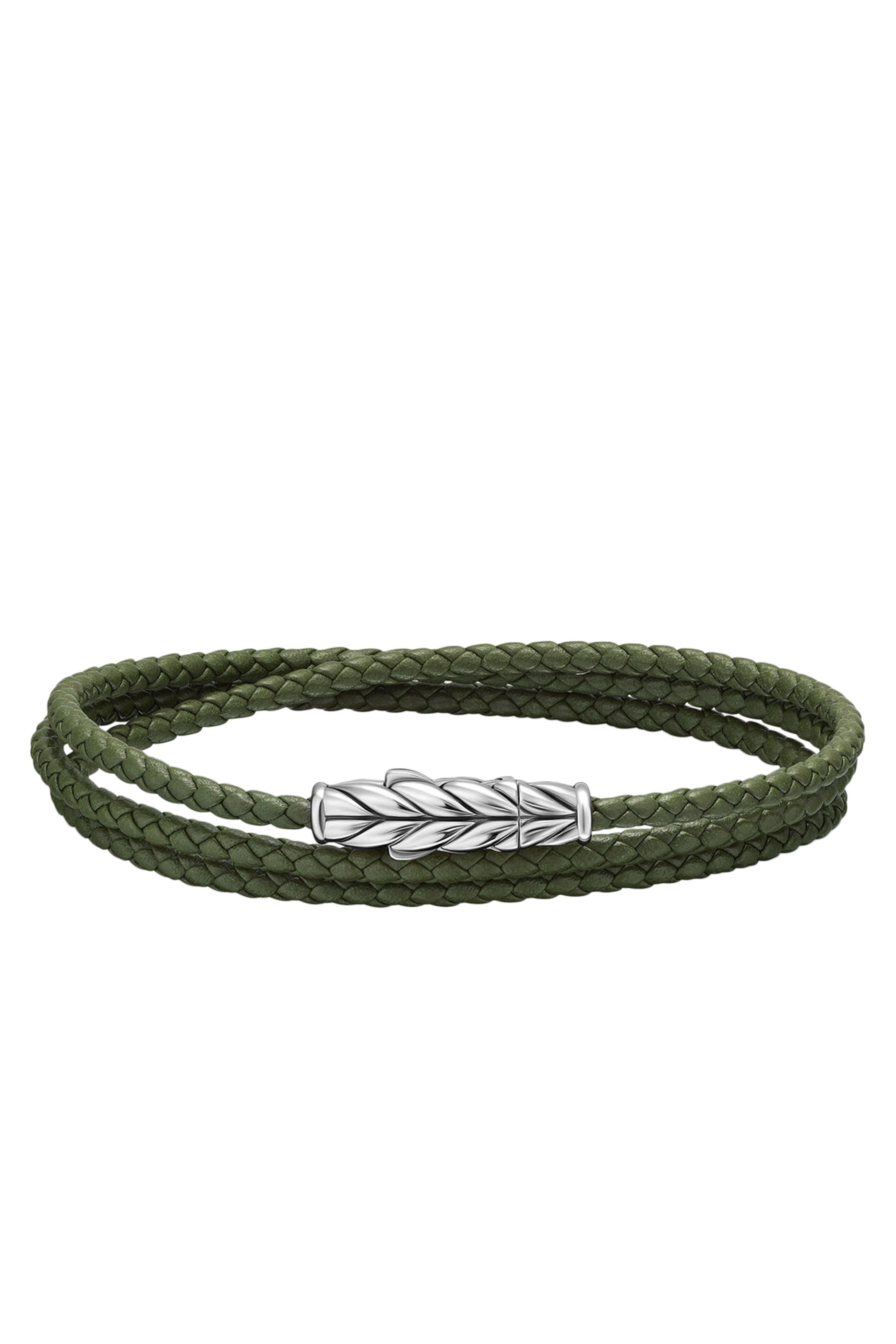  Chevron Triple Wrap Bracelet, Sterling Silver & Leather