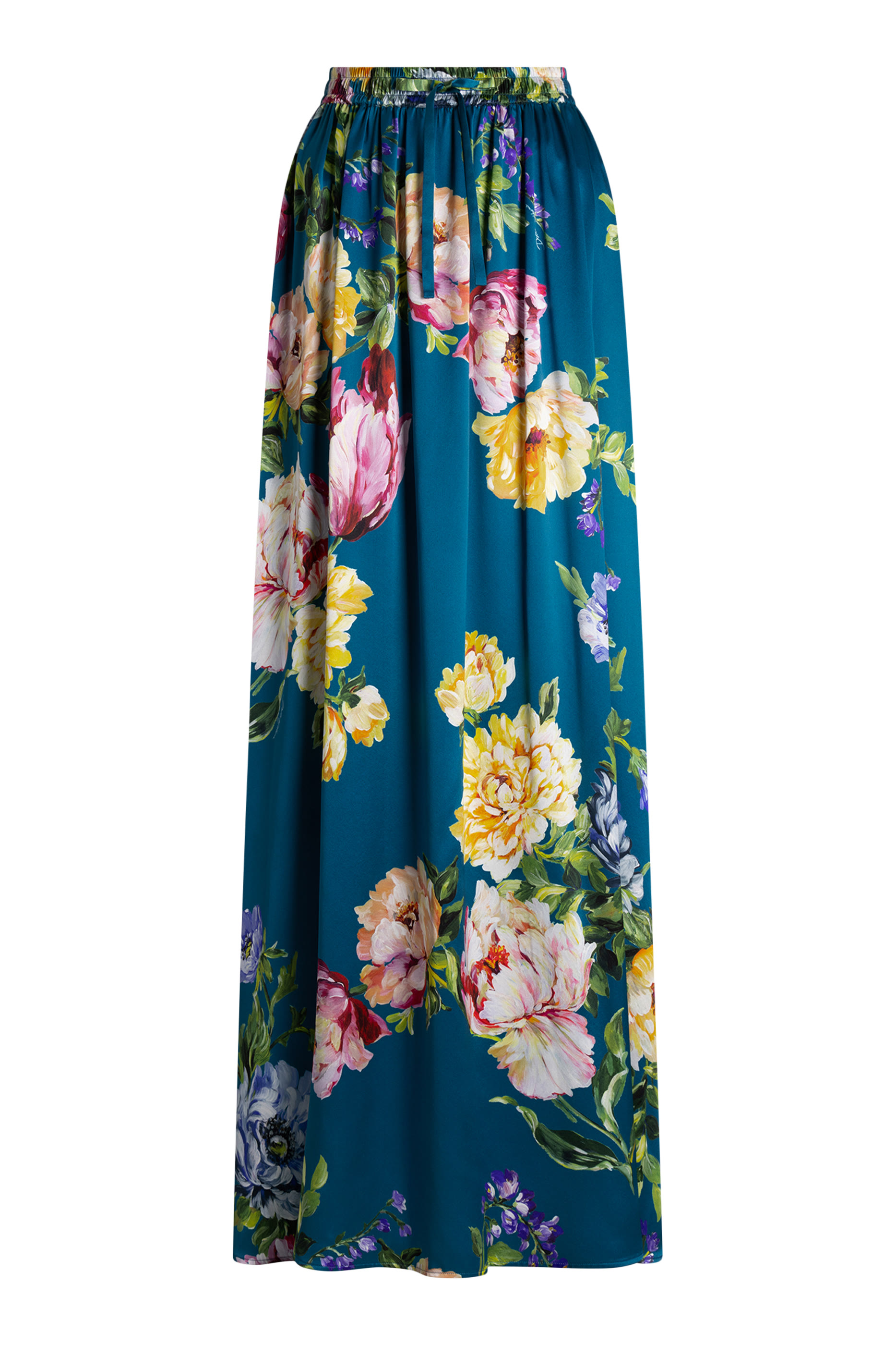 Peony-Print Silk Skirt