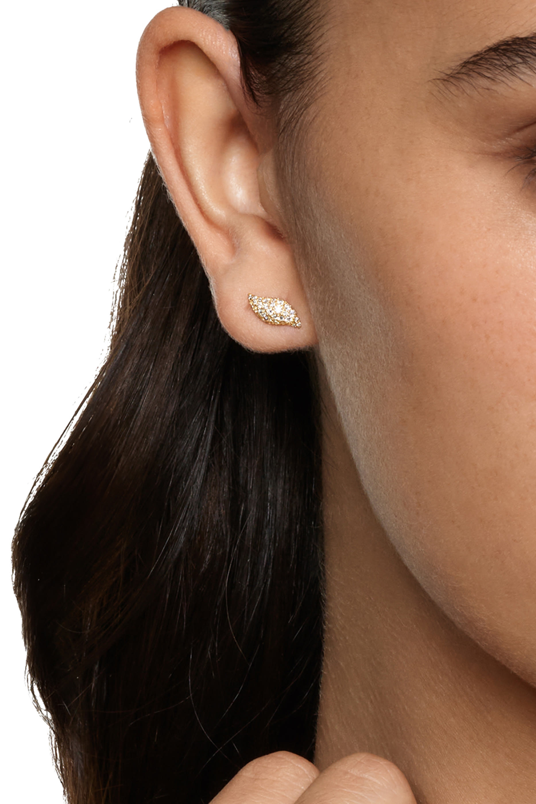 Petite Pave Flute Stud Earrings, 18k Yellow Gold & Diamonds