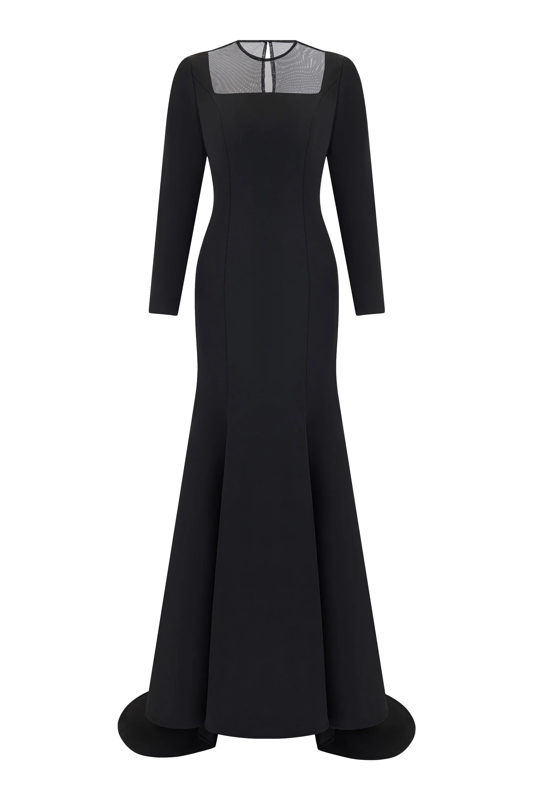 Long Sleeve Illusion Neckline Mermaid Gown