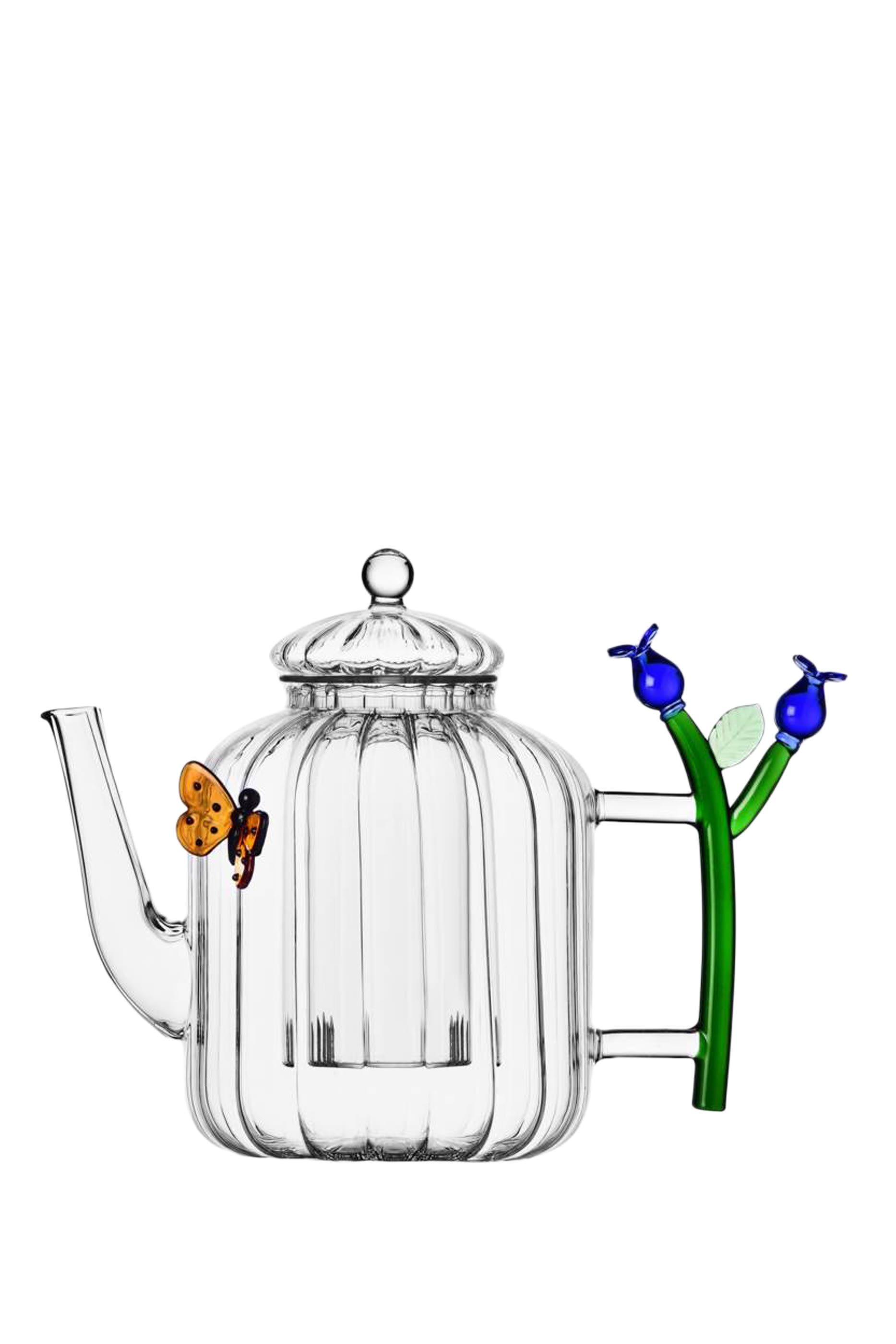 Teapot Optic Blue Flower And Butterfly