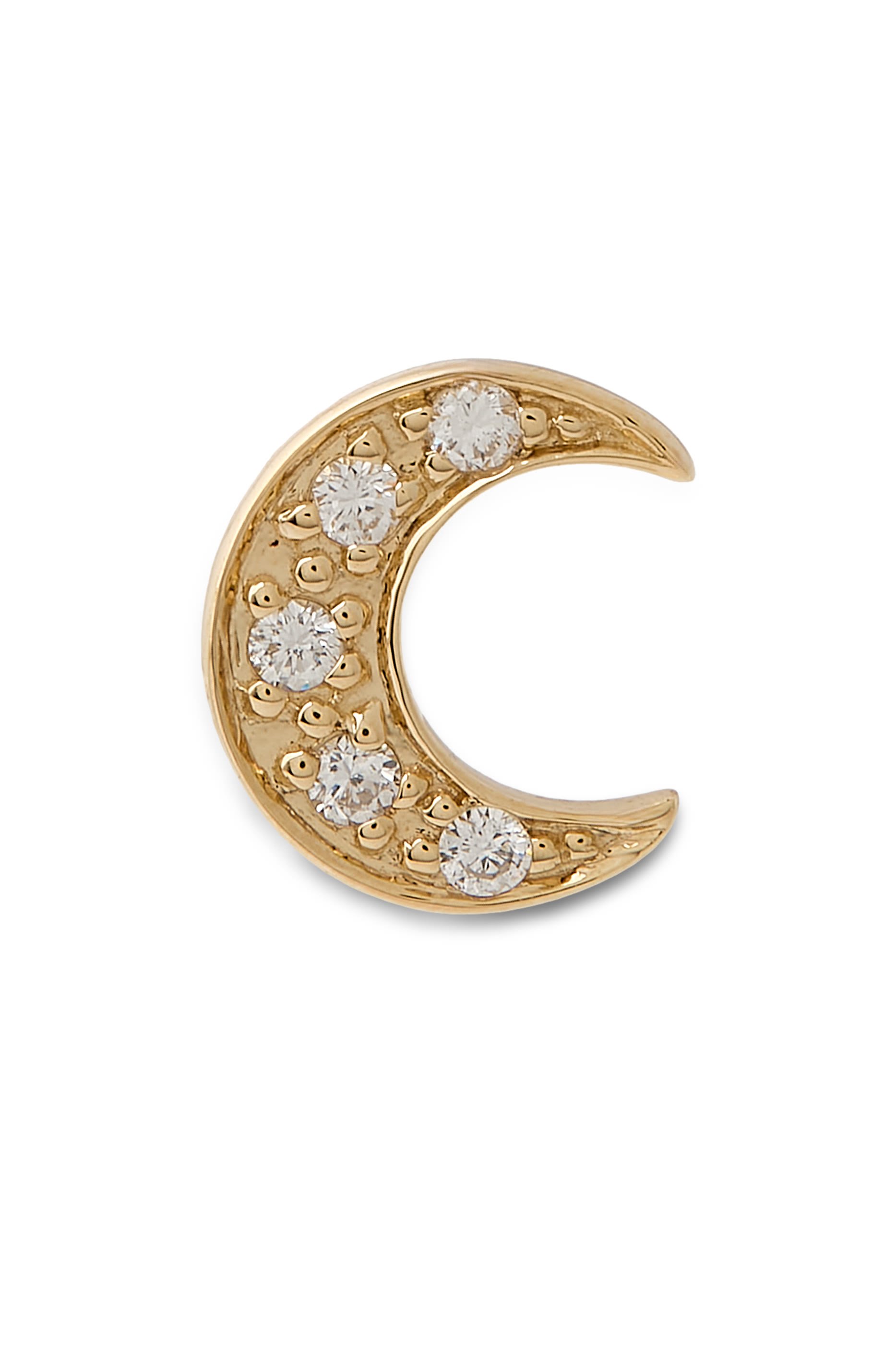 Crescent Moon Single Stud Earring, 14K Yellow Gold & Diamond