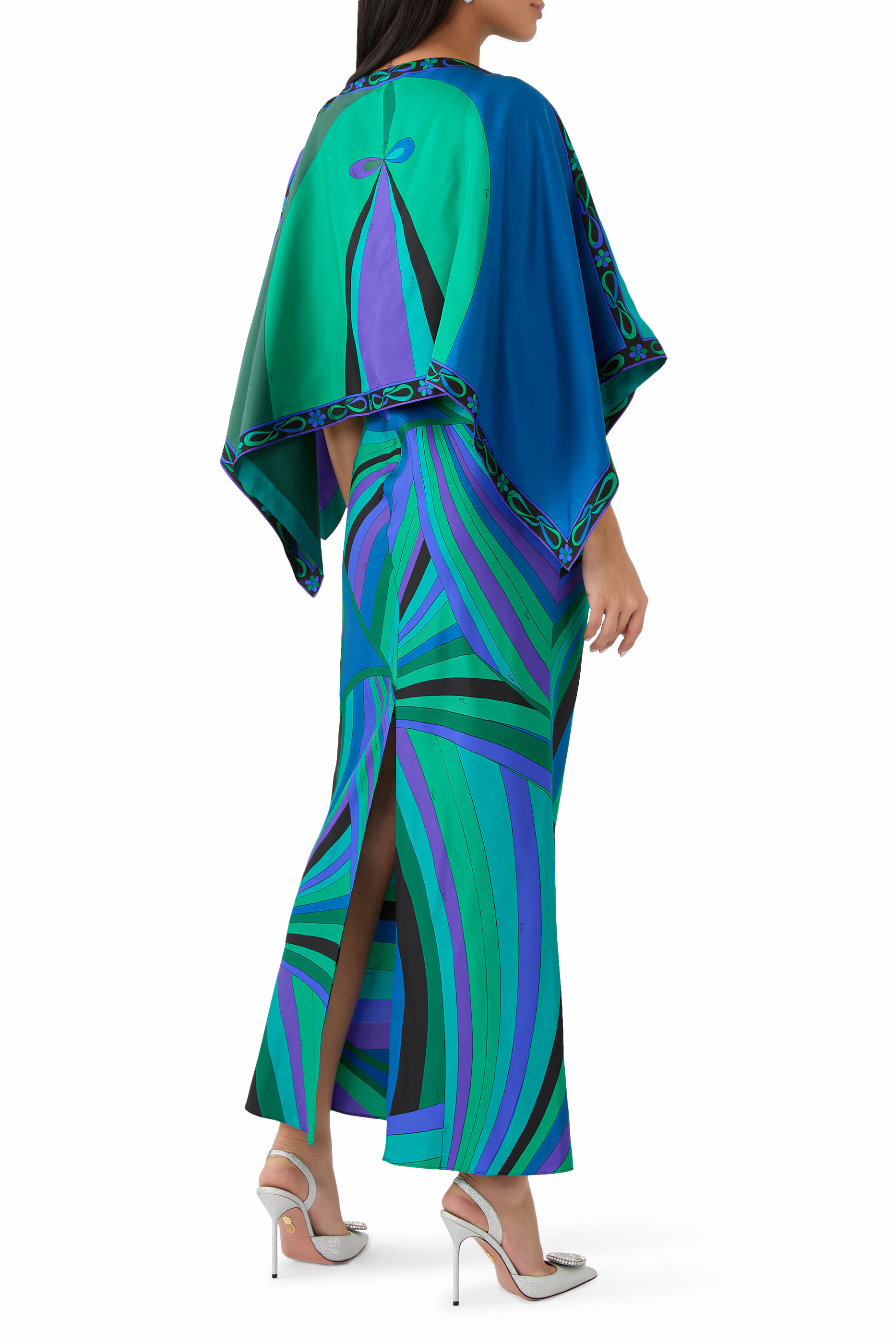 Iride Print Long Dress with Cape