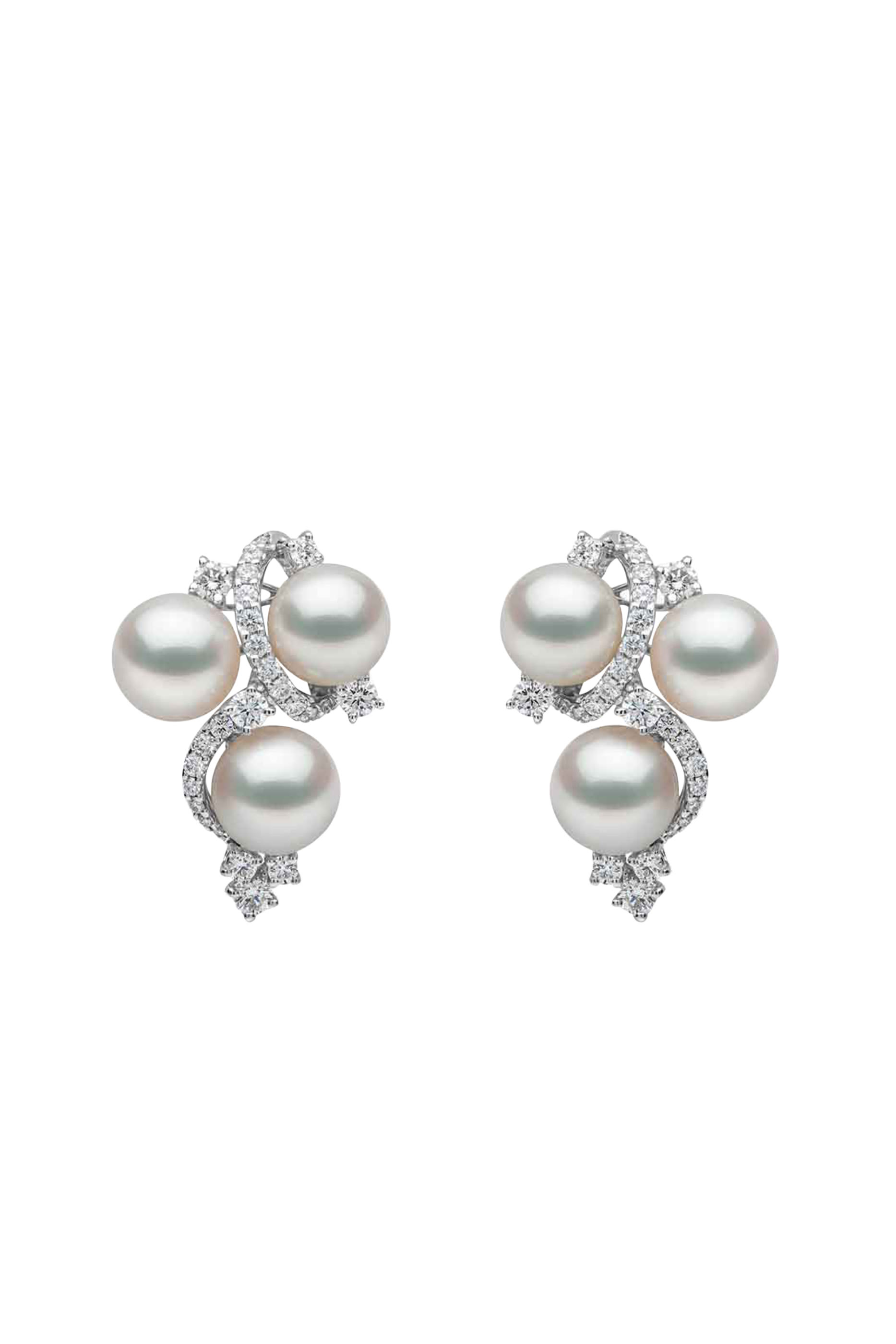Drop Earrings, 18K White Gold with Akoya Pearls & Diamonds