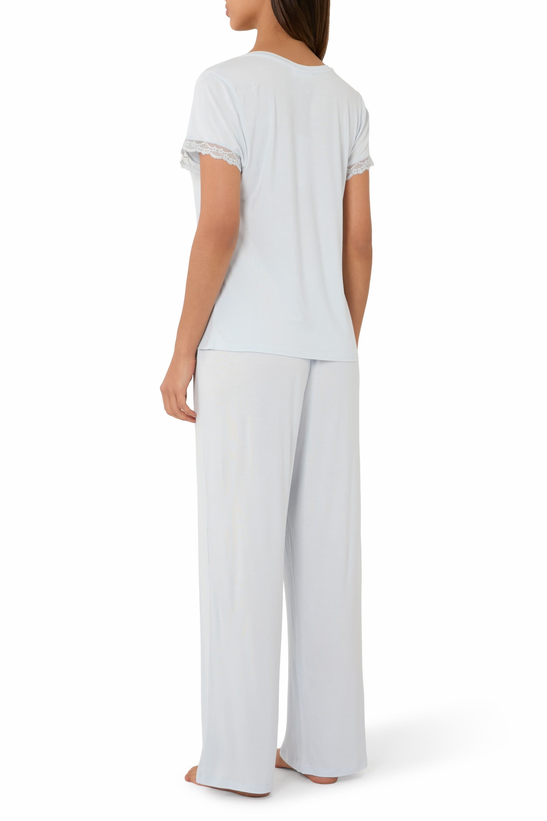 Jersey V-Neck Lace Trim Pajama Set