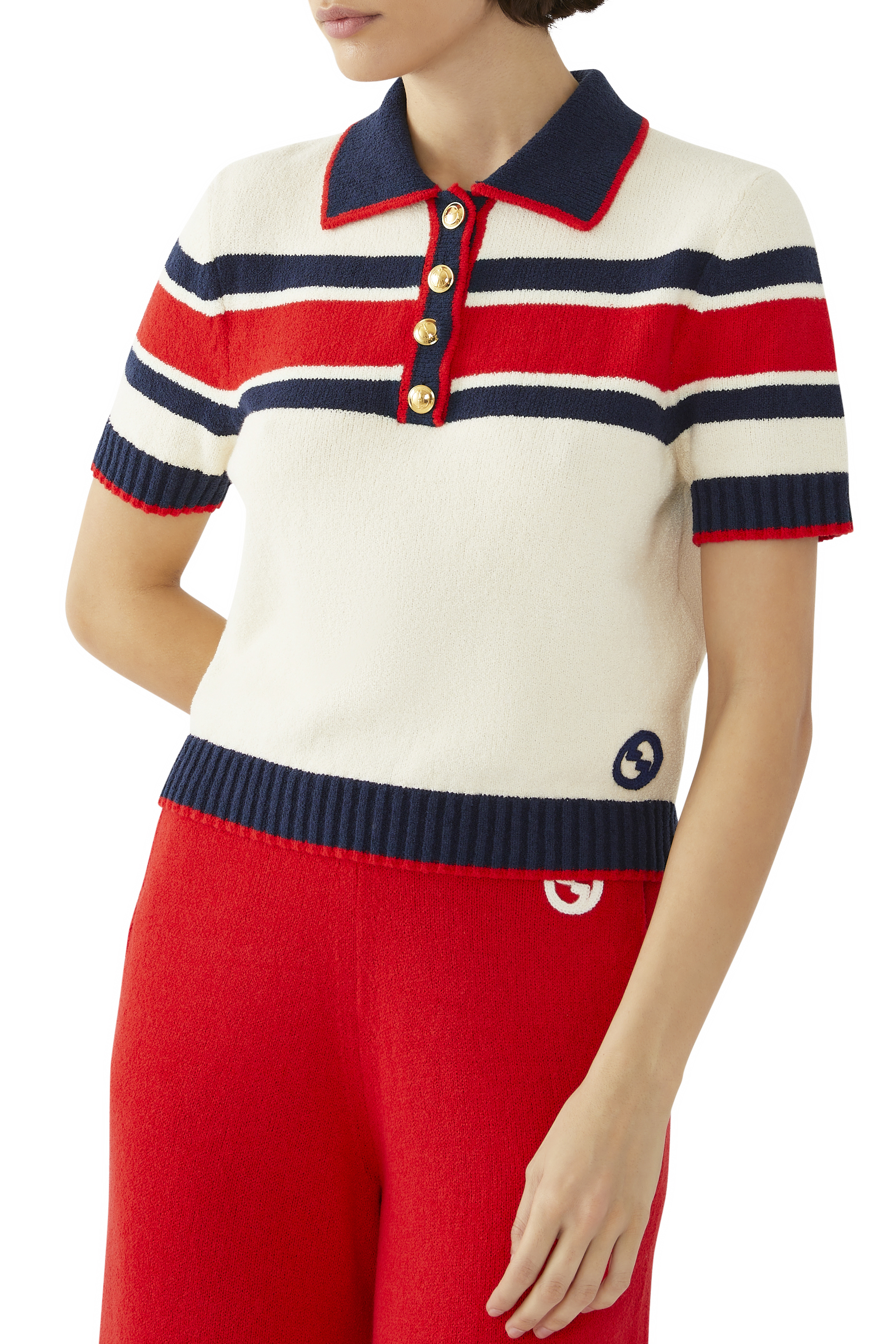 Cotton Striped Polo Top