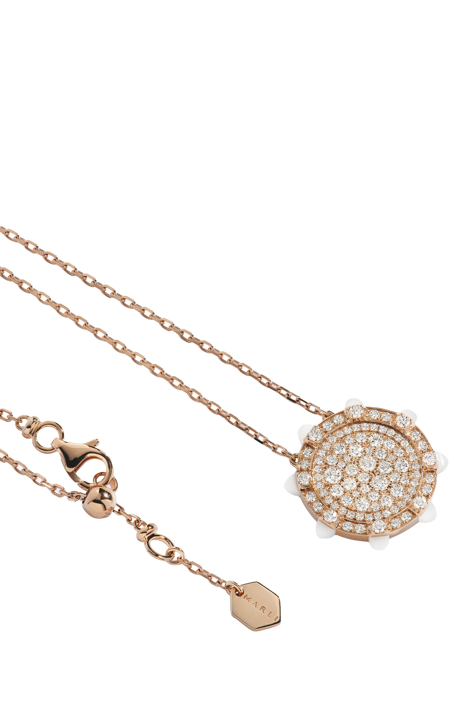 Tip-Top Necklace, 18k Rose Gold with White Agate & Diamonds