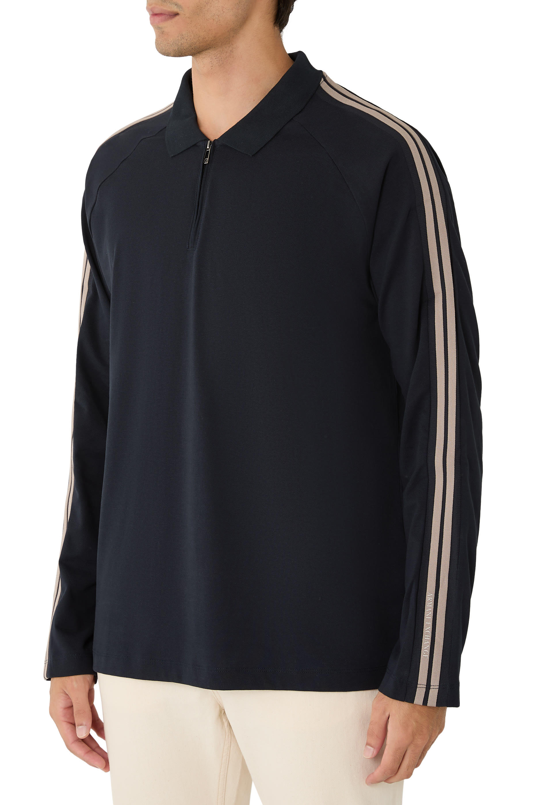  College Long Lined Sleeves Polo Shirt 