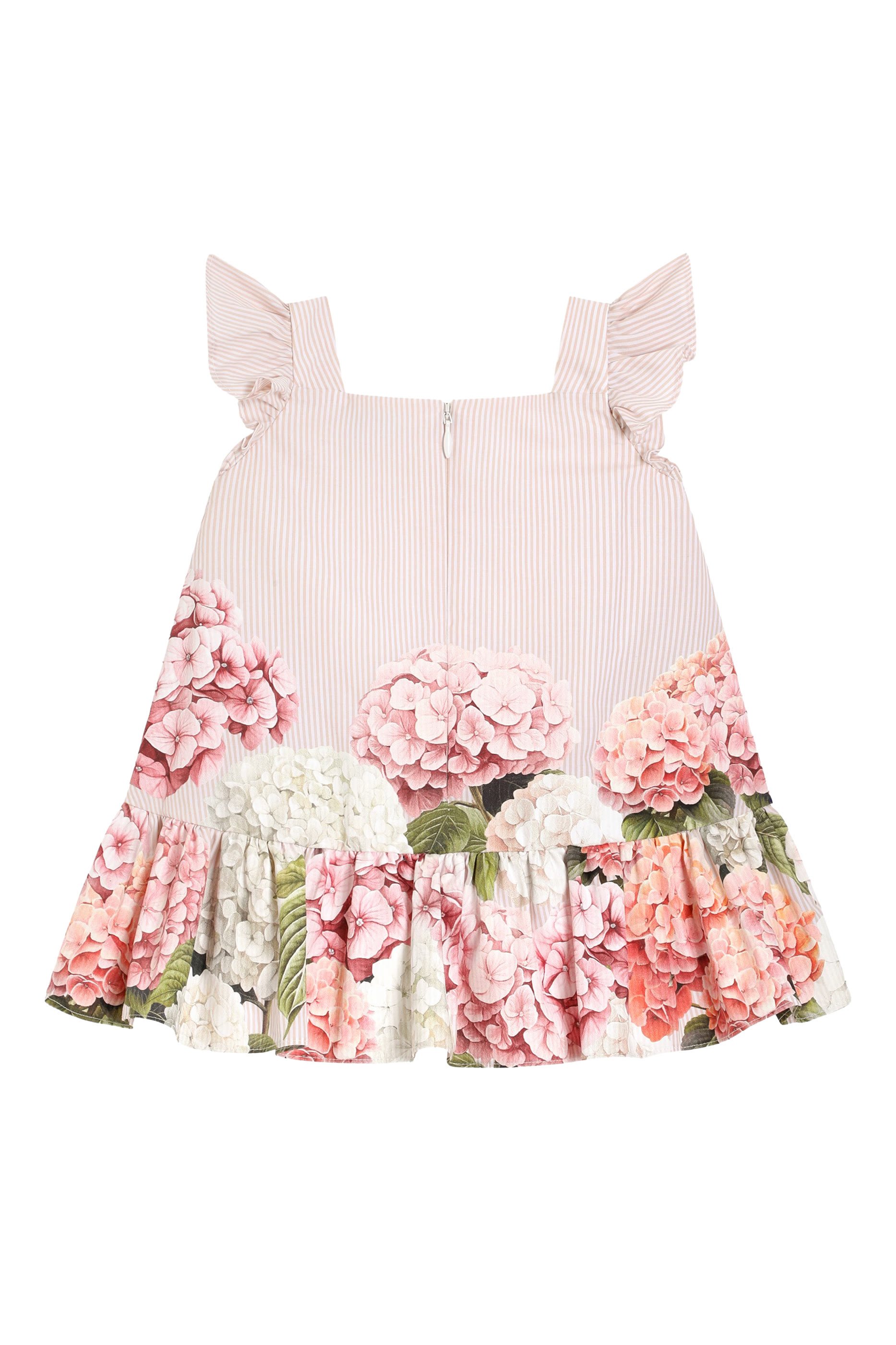 Kids Hydrangea-Print Striped Canvas Dress