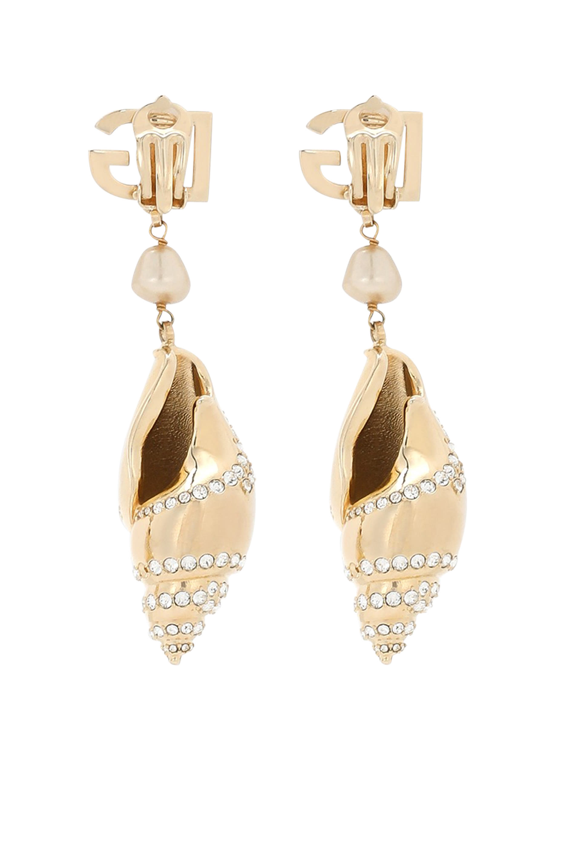 Rhinestone Embellished Shell & DG Logo Earrings