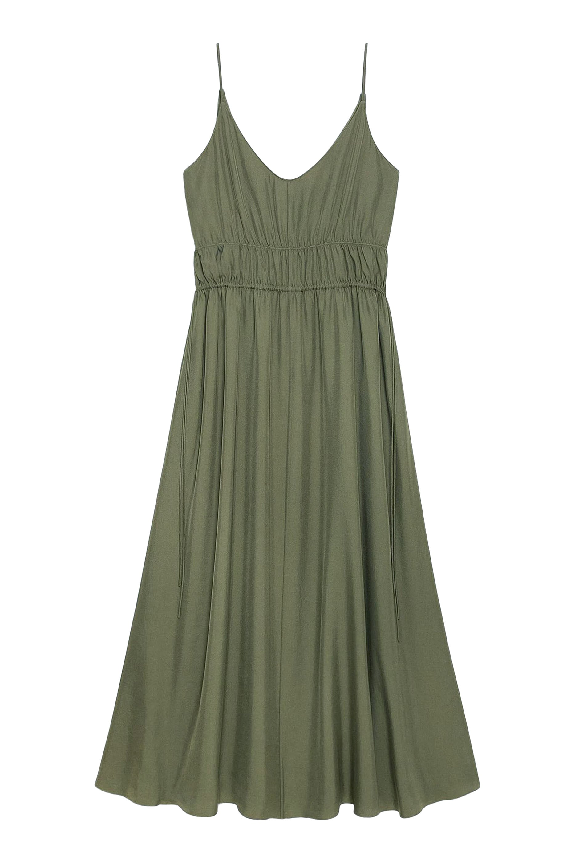 Gathered V-Neck Dress in Washed Twill