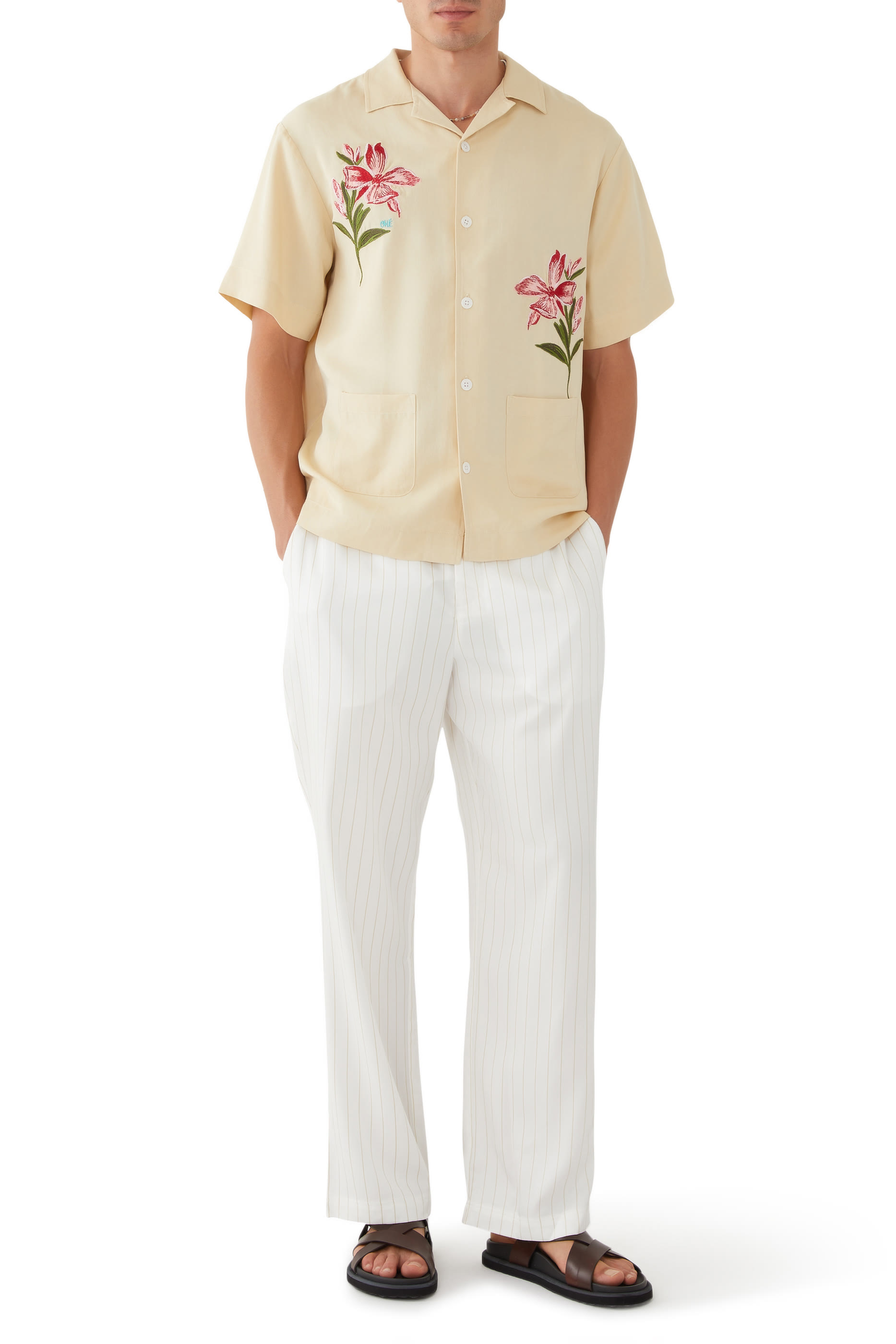  Floral Print Embroidery Shirt