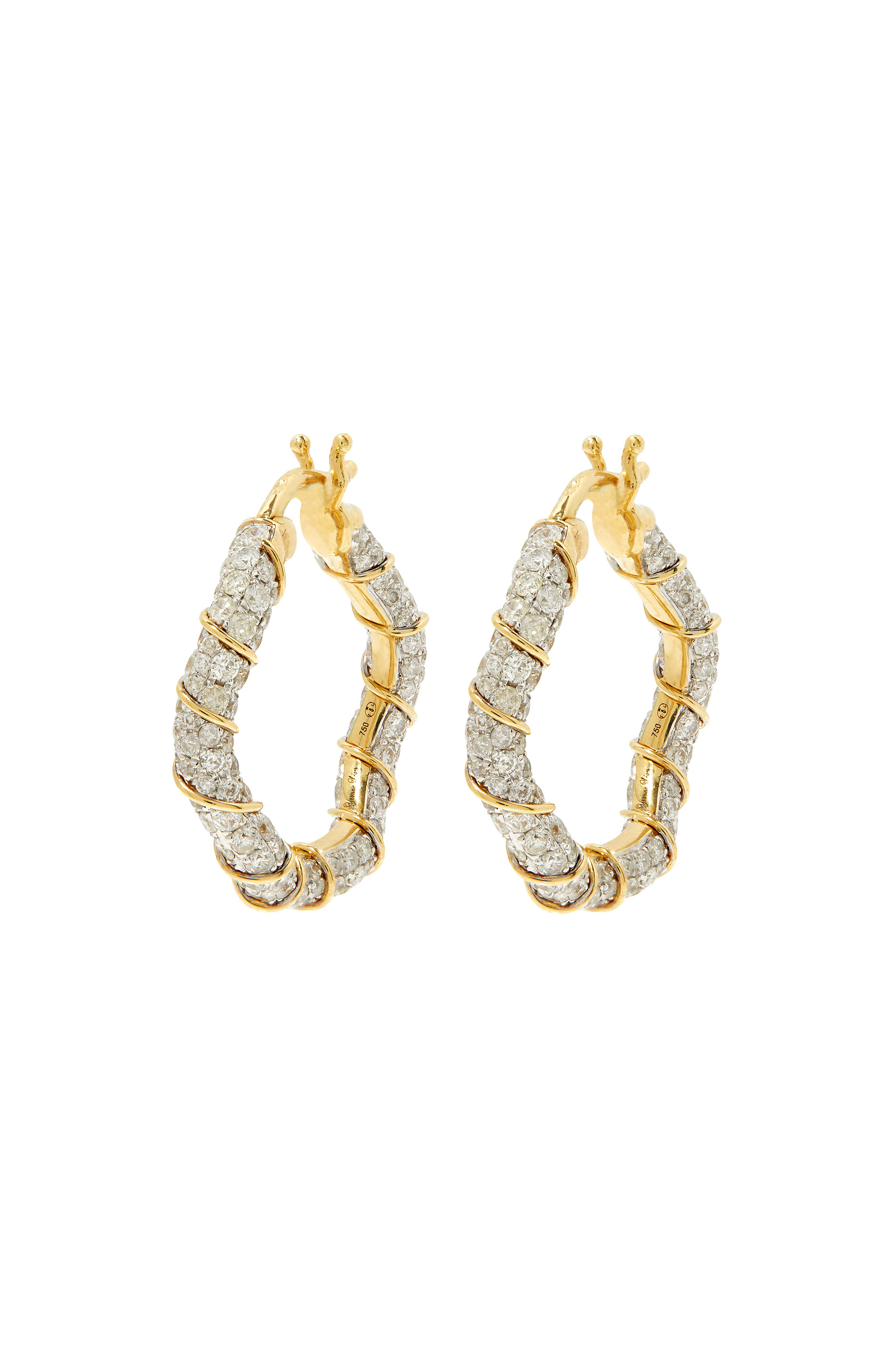 Twisted Hoop Earrings, 18k Yellow Gold & Diamonds