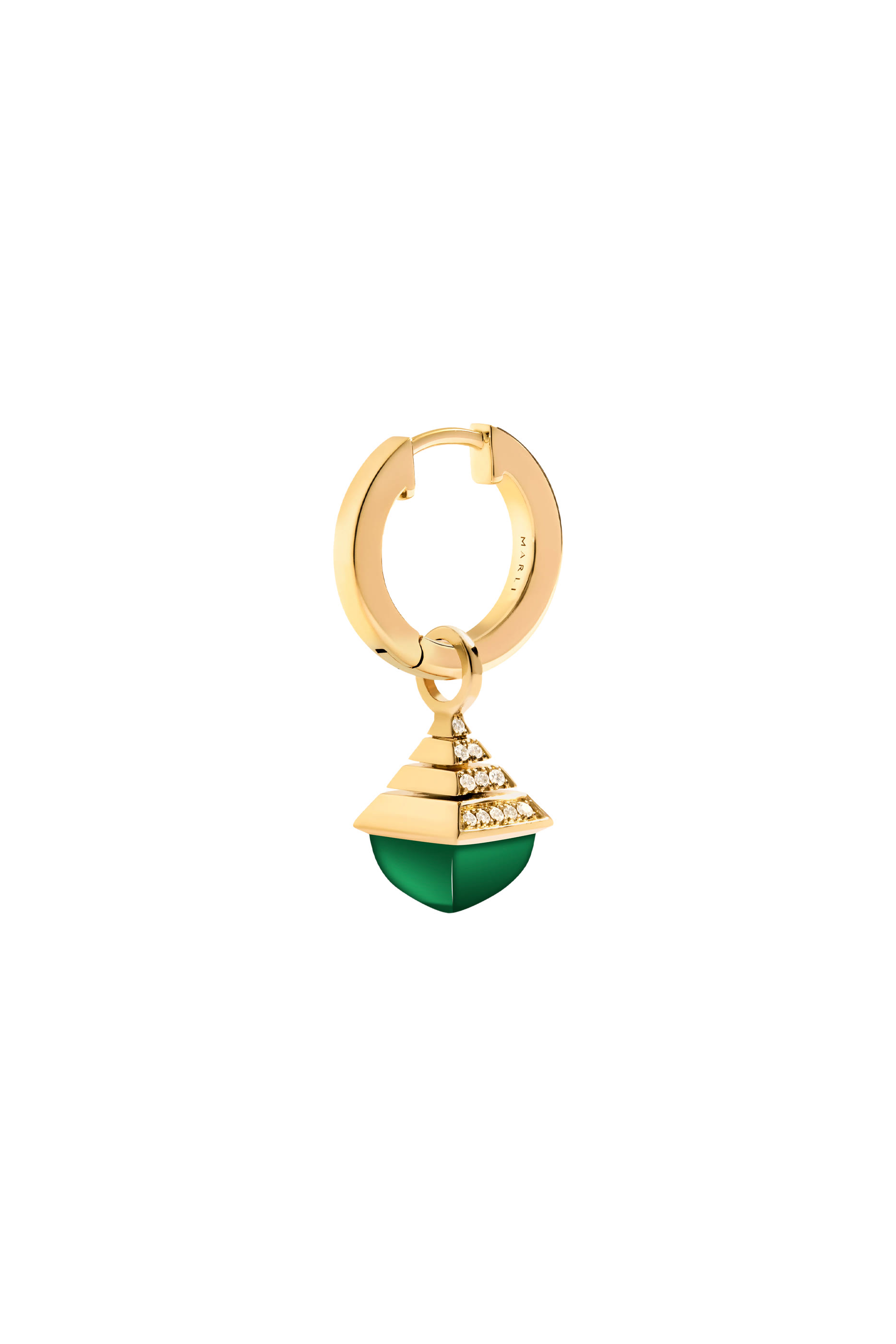 Cleo Drop Earrings, 18k Yellow Gold with Diamonds & Green Agate