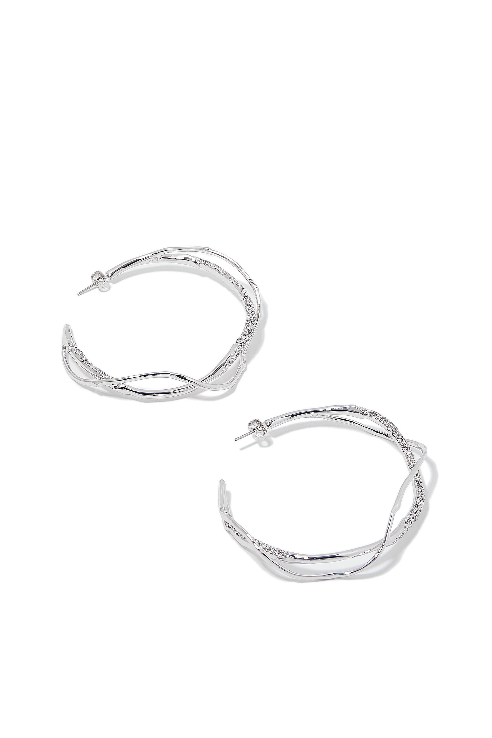 Intertwined Two Tone Pave Hoop Earrings