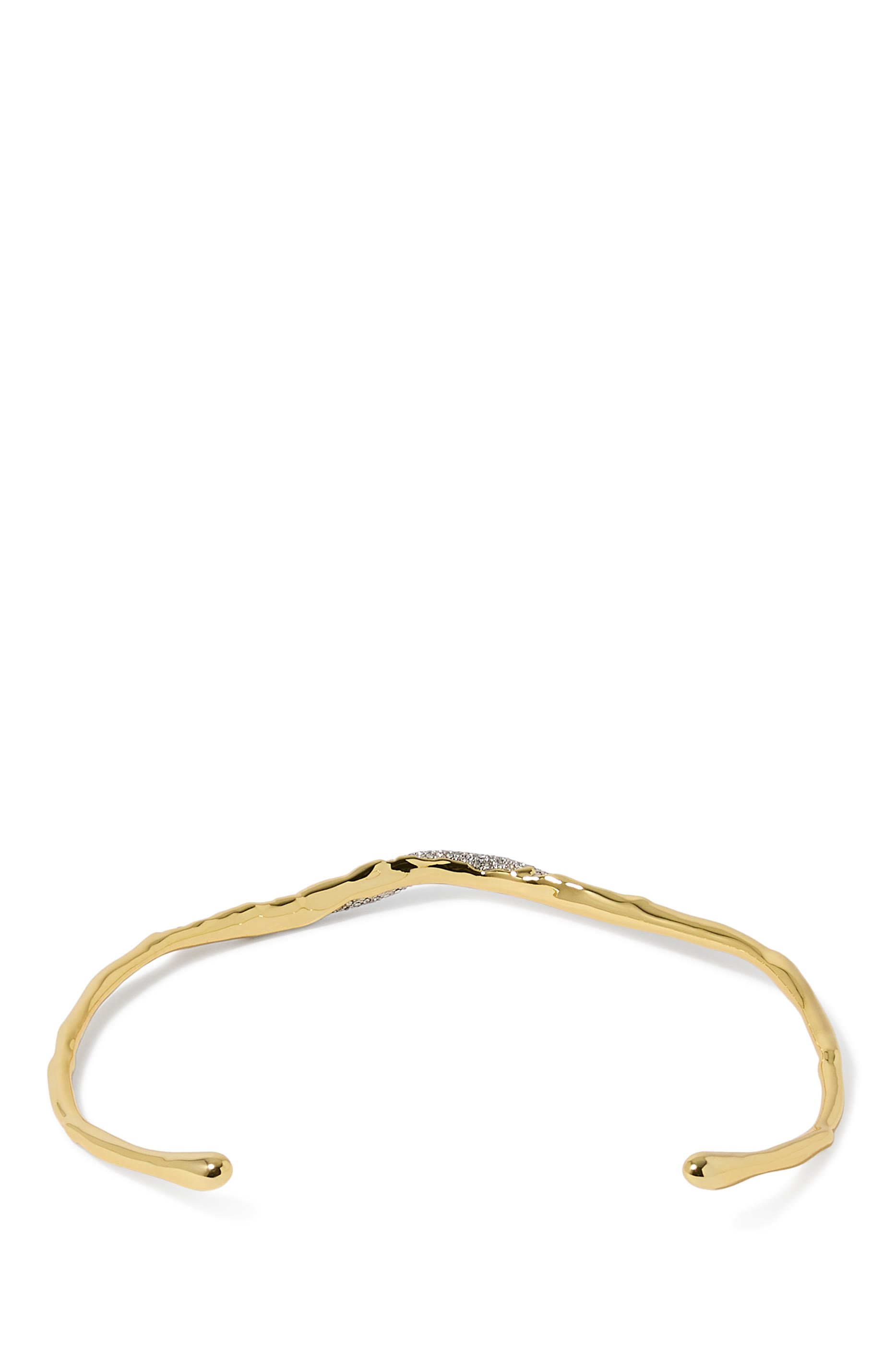 Solanales Crystal Skinny Collar, 14k Gold Plated Brass with Rhodium Tone Plated Brass & Crystal